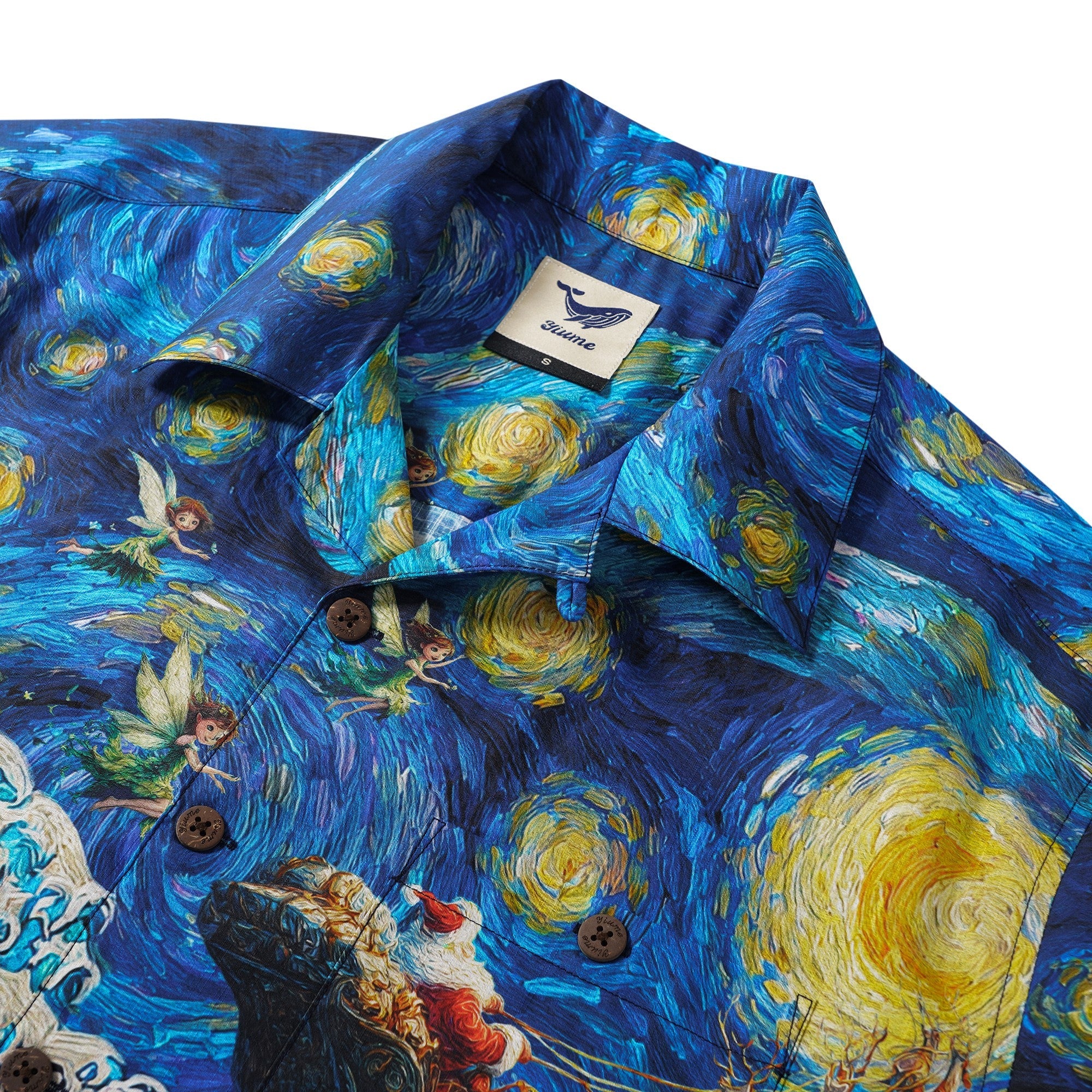 Men's Hawaiian Shirt Short Sleeve Camp Collar 100% Cotton Blue Aloha Starry Christmas Magic With Van Gogh