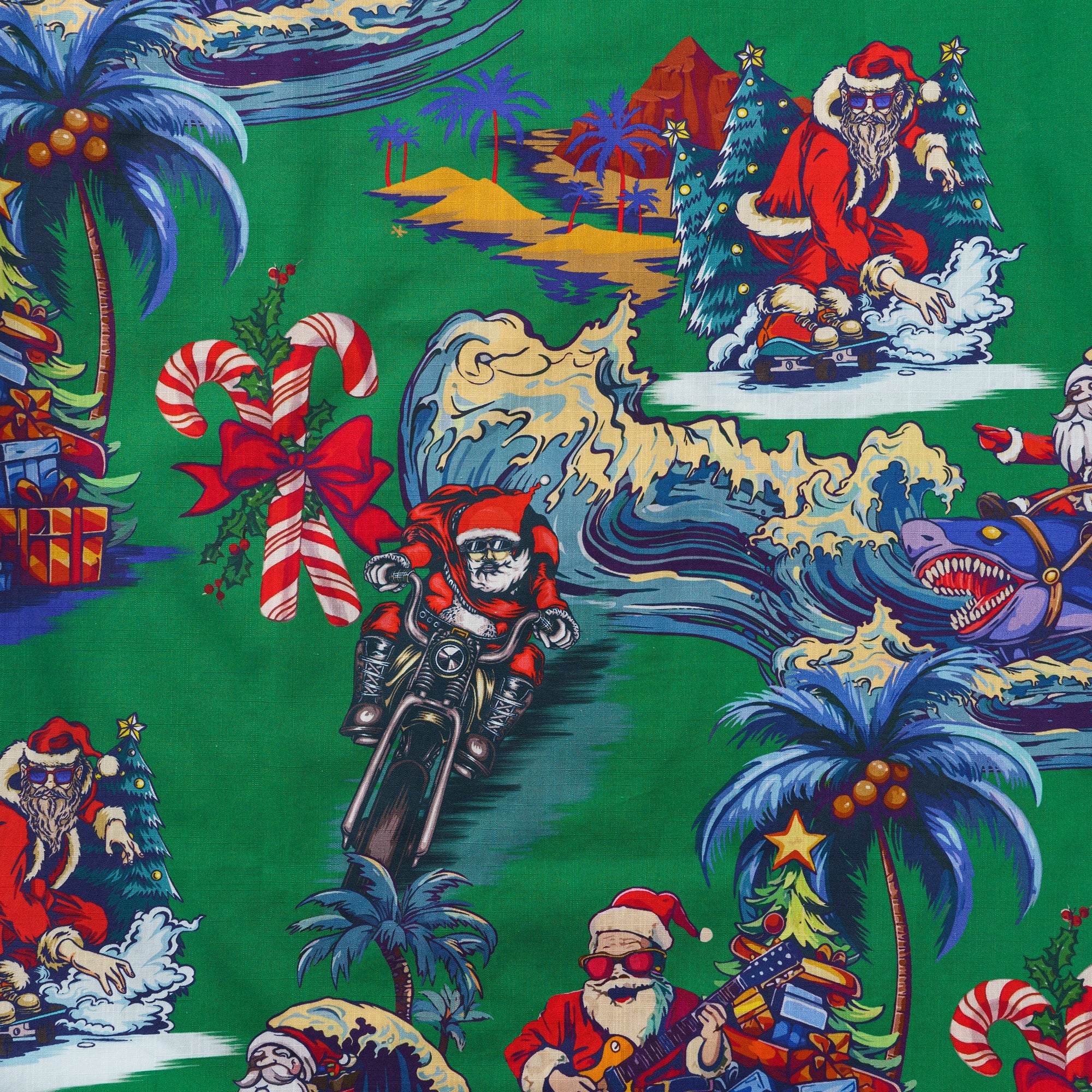 Christmas Santa Claus in Hawaii 100% Cotton Men's Aloha Hawaiian Short Sleeve Camp Collar Shirt