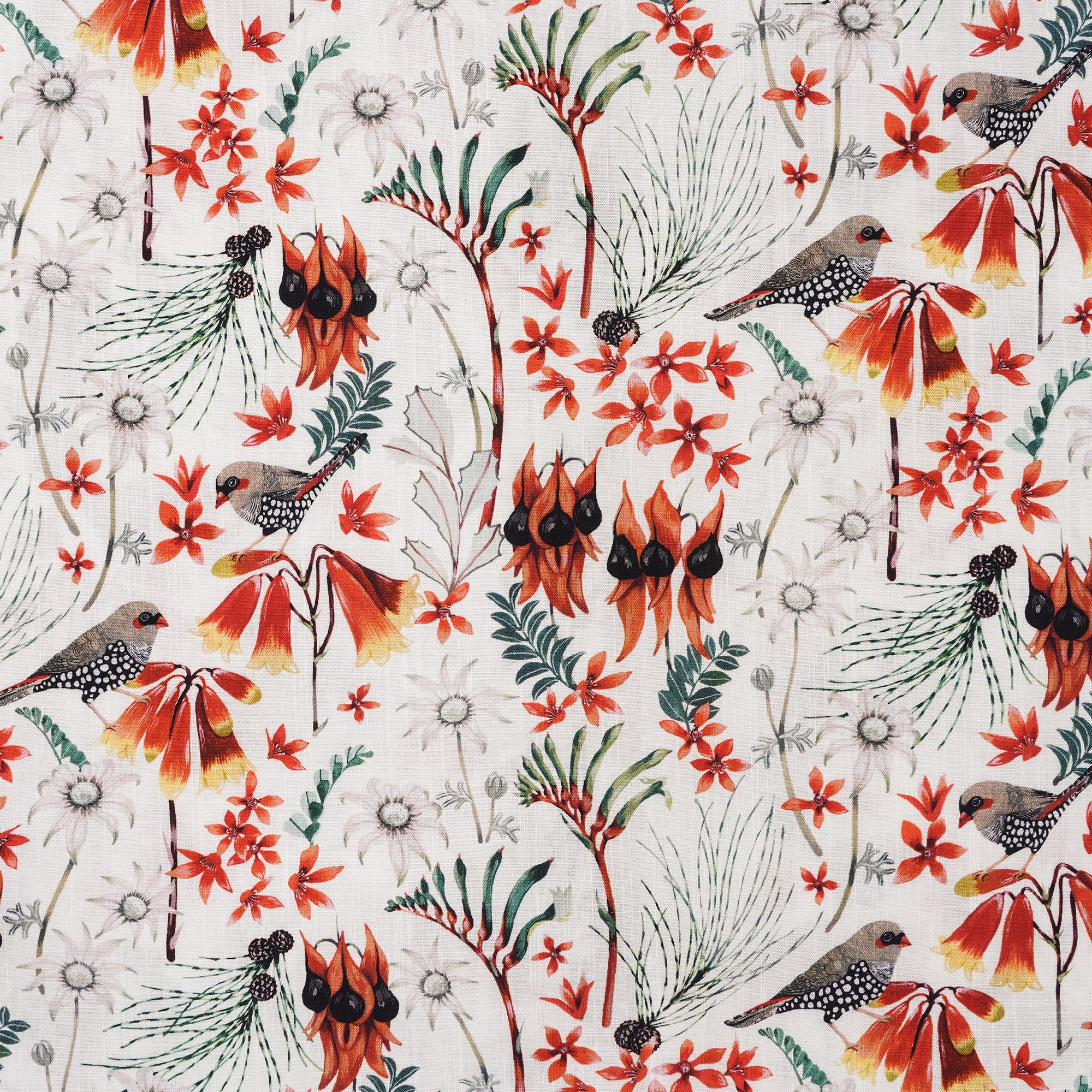 Women's Hawaiian Shirt Short Sleeve Button-up 100% Cotton Green Aloha Firetail Finches By Eloise