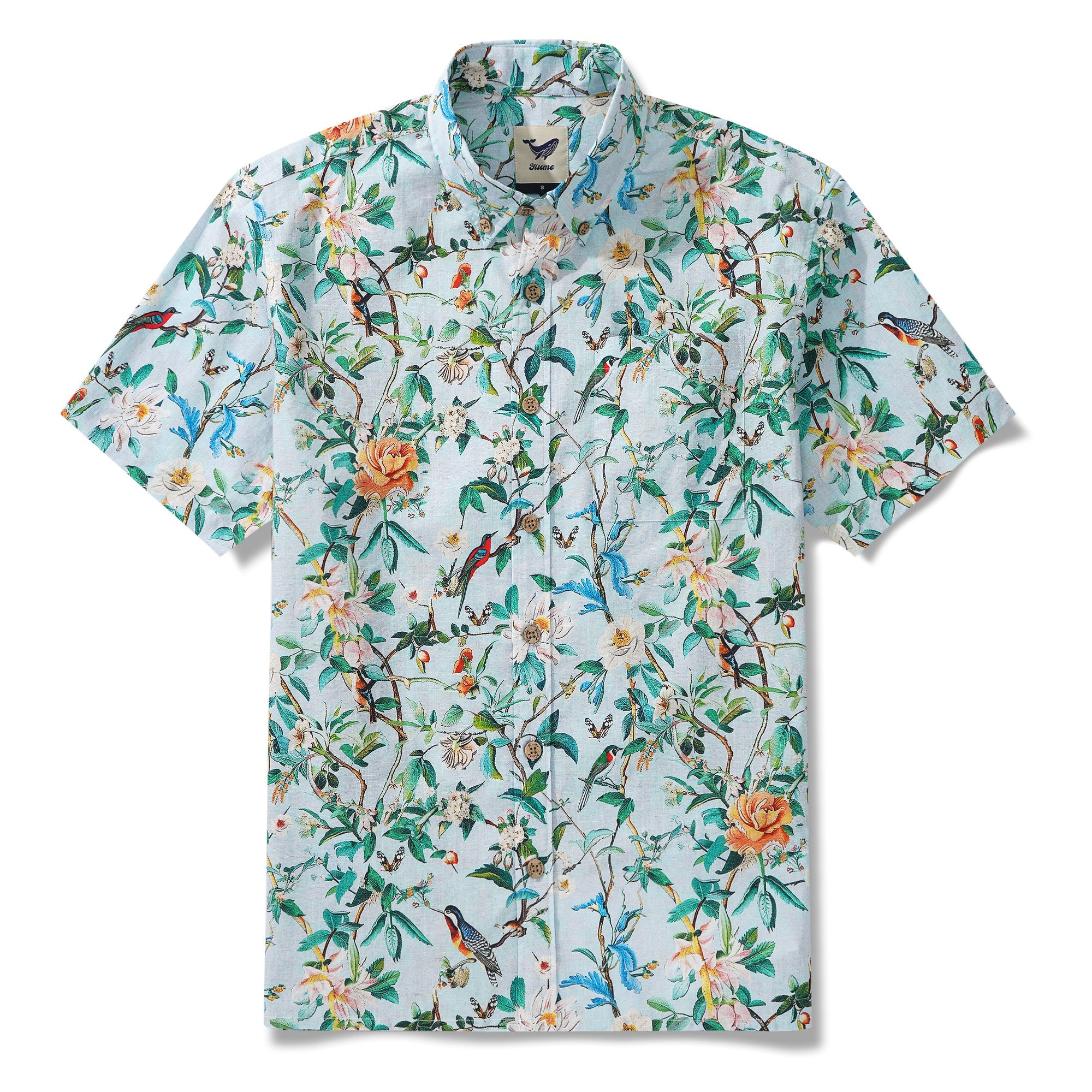 Men's Hawaiian Shirt Short Sleeve Button-down 100% Cotton Green Aloha Hawaiian Nature's Whisper