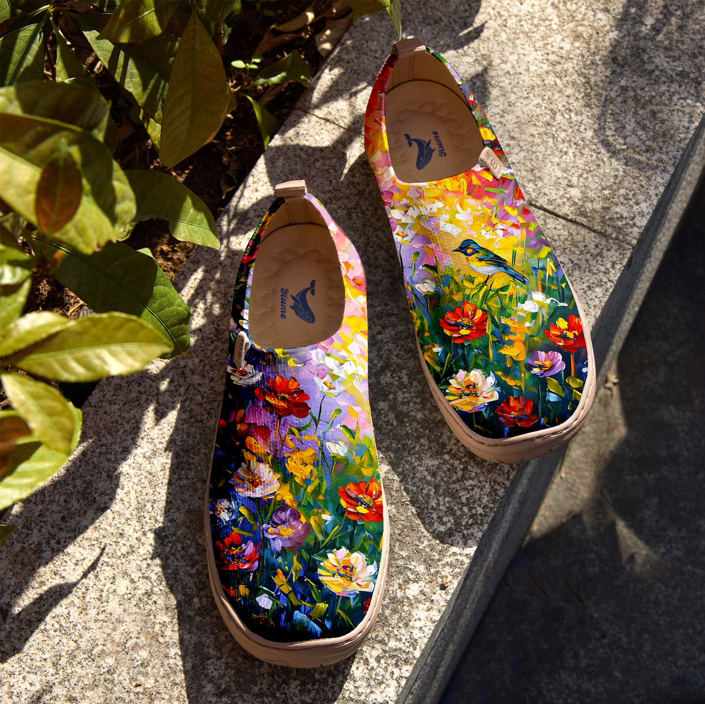 Oil Painting Birds And Flowers Blue Women's Shoes