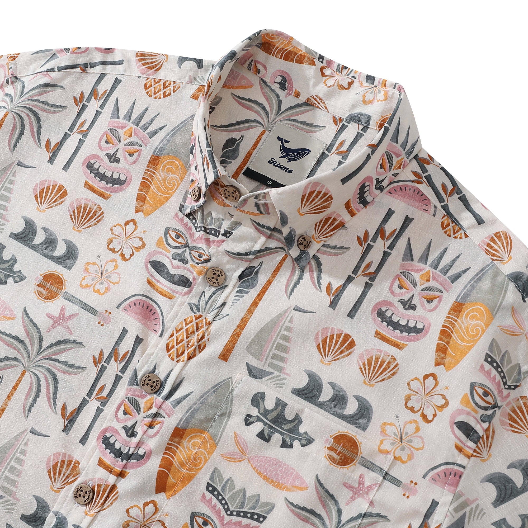 Hawaiian Shirt For Men Tiki Beach by House of Haricot Button-down Shirt Short Sleeve 100% Cotton Shirt