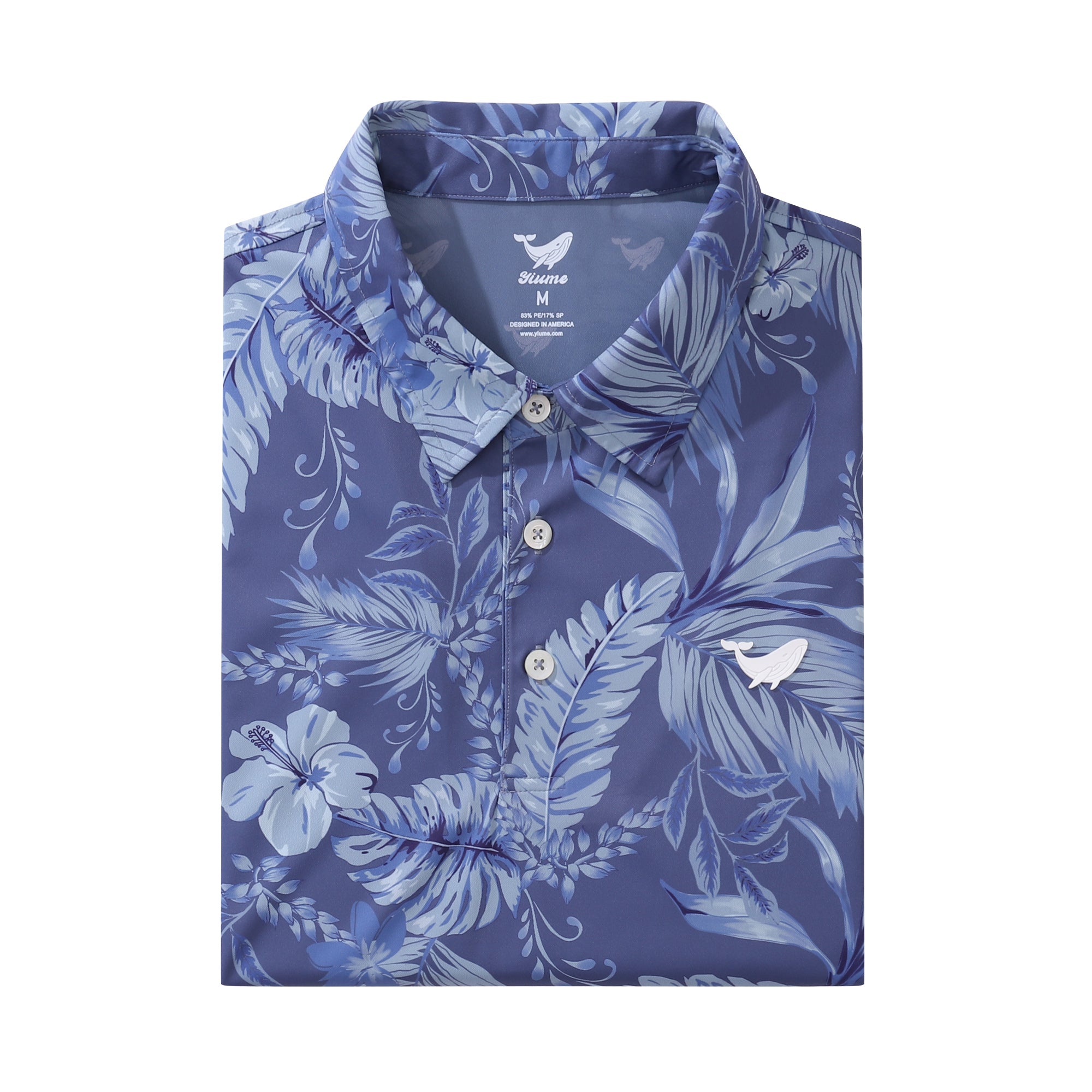 Men's Hawaiian Tropical Blue Bush Print Short Sleeve Polo Shirt