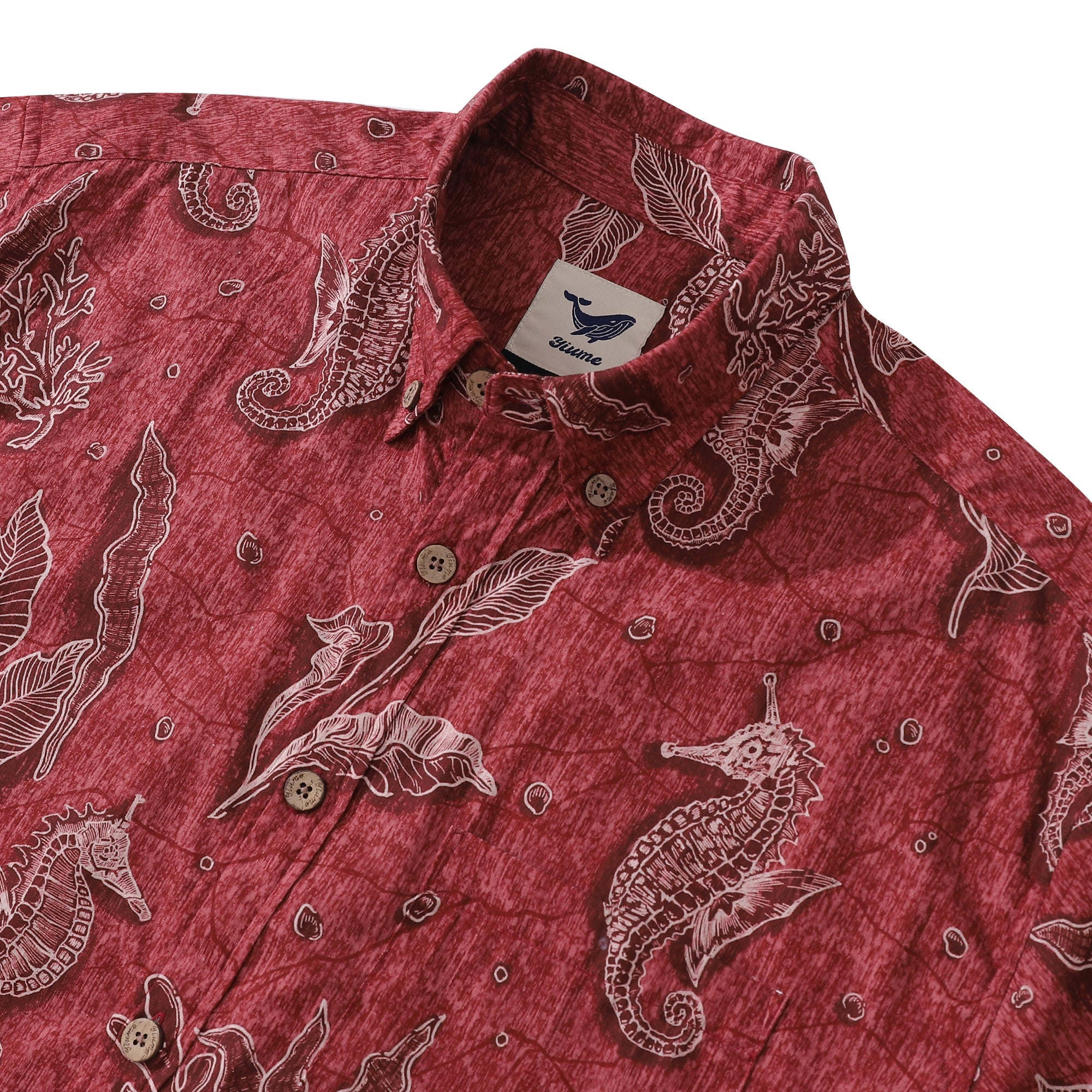 Hawaiian Shirt For Men Red Seahorses Dancing Button-down Short Sleeve 100% Cotton Shirt