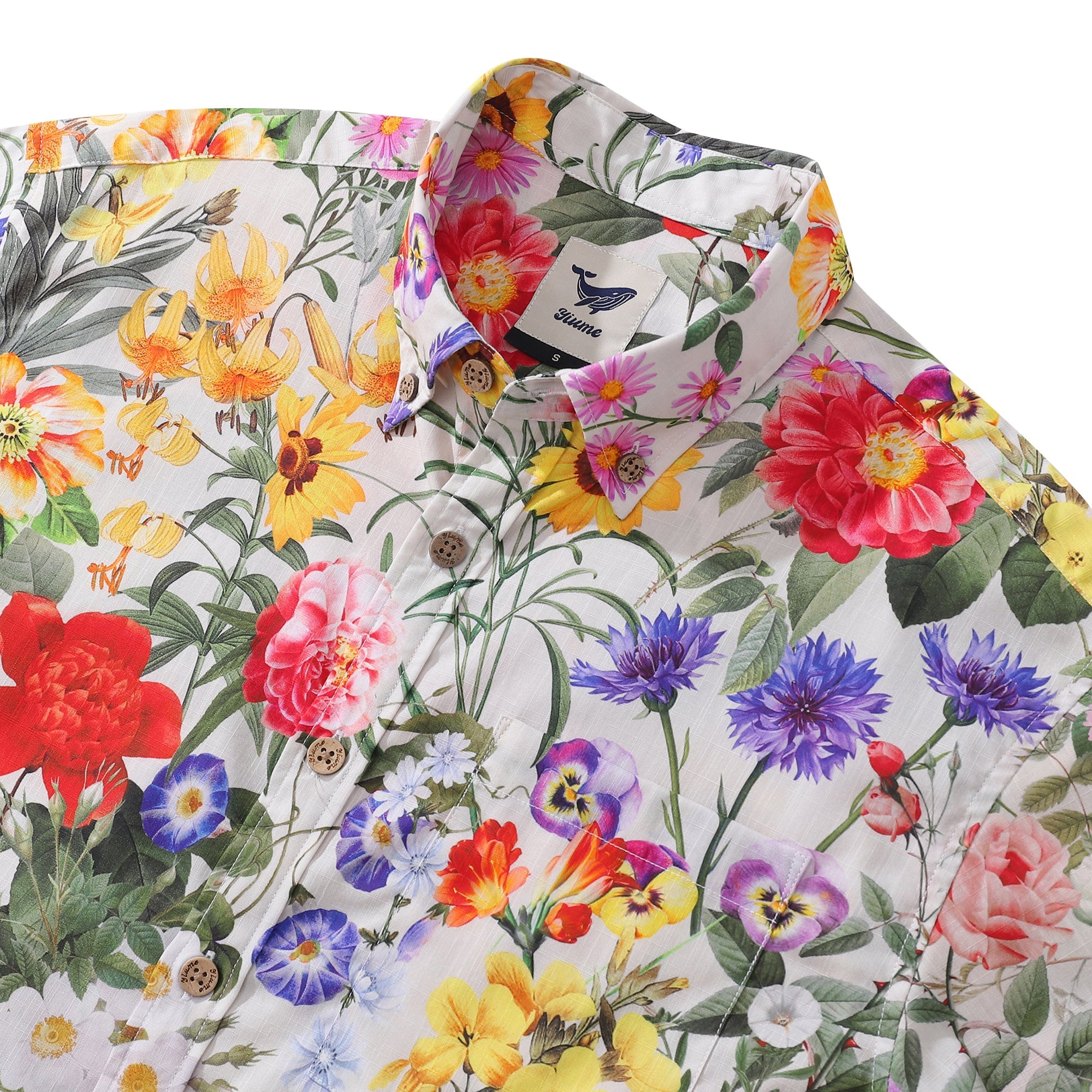 Hawaiian Shirt For Men Sunlight Florals Button-down Shirt Short Sleeve 100% Cotton Shirt