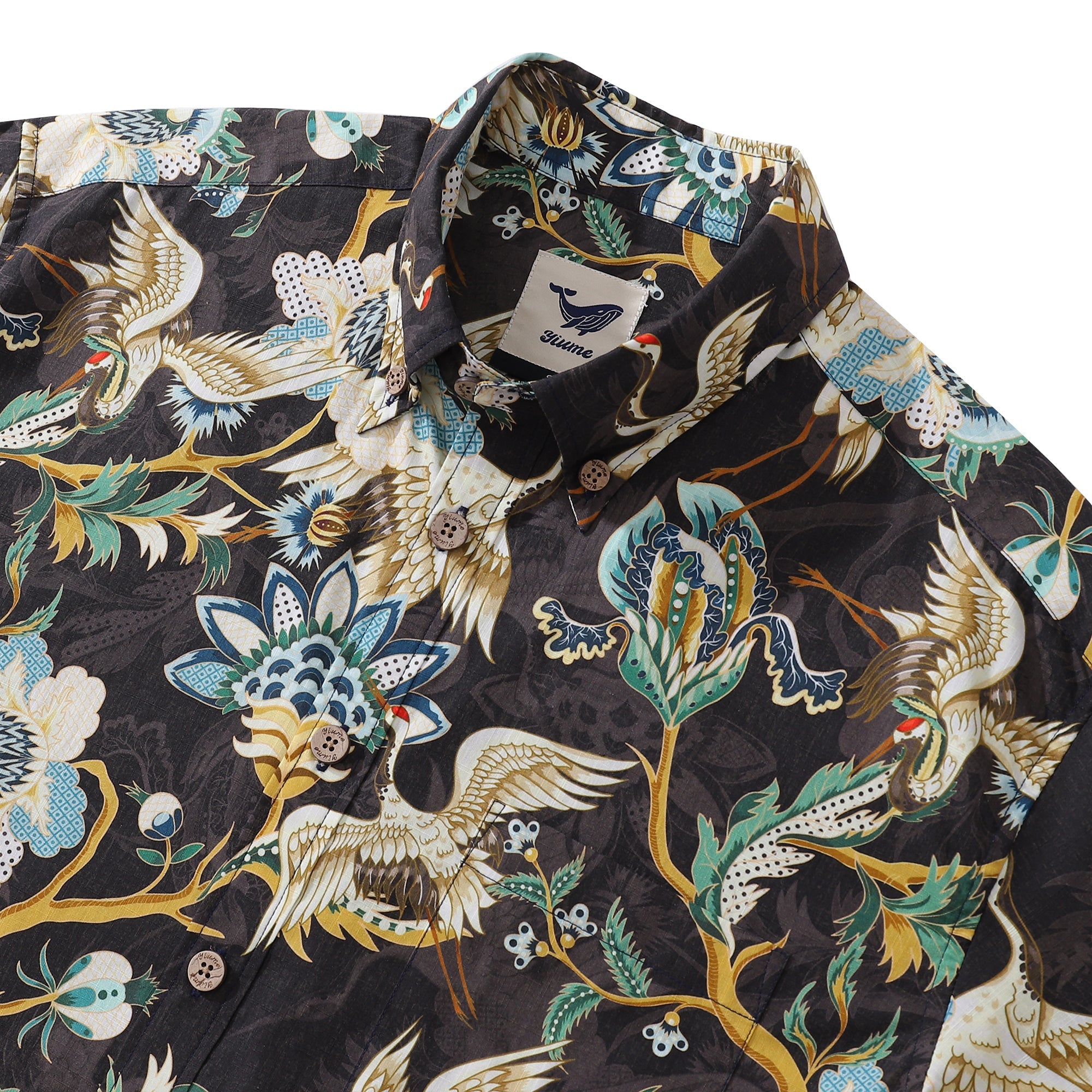 Hawaiian Shirt For Men Crane Elegance Shirt Button-down Short Sleeve 100% Cotton Shirt