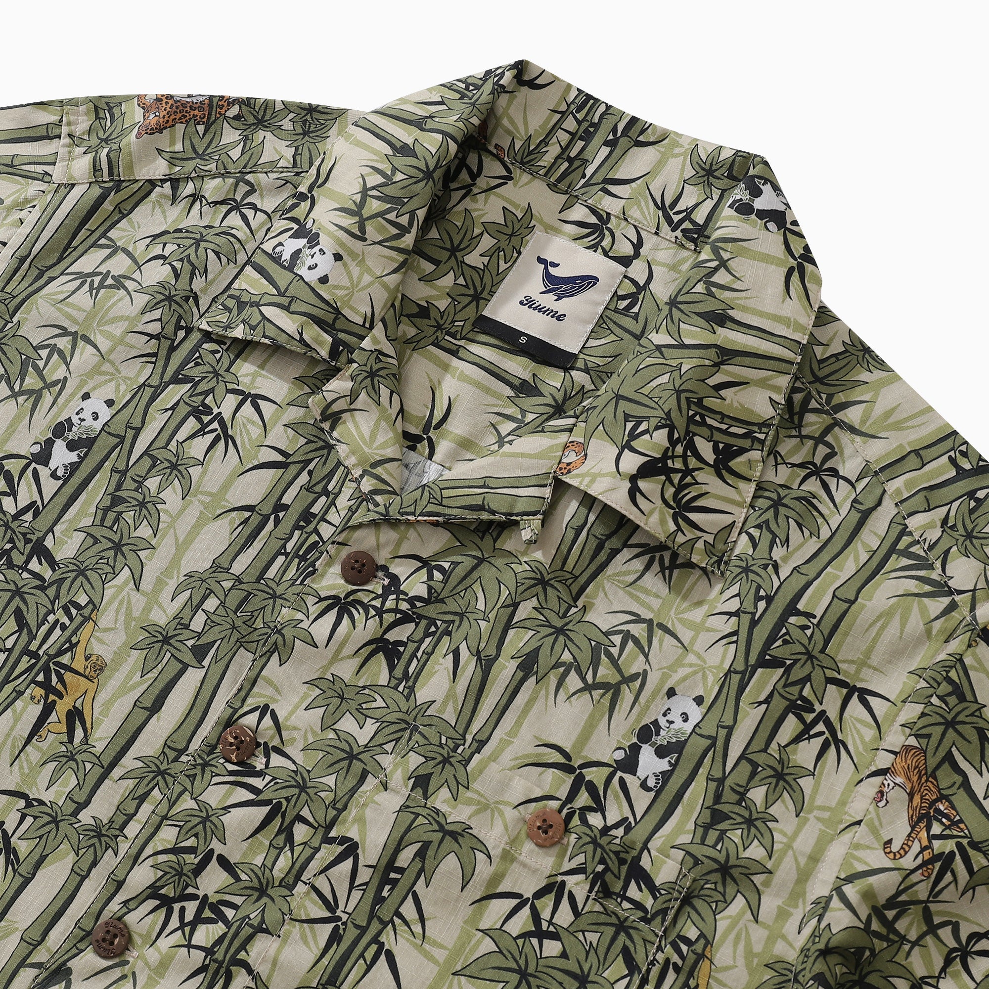 Hawaiian Shirt For Men Bamboo Print Shirt Camp Collar 100% Cotton Shirt