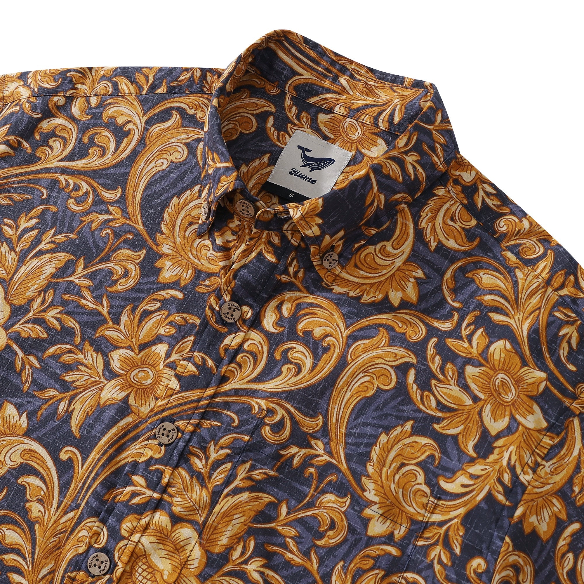 Hawaiian Shirt For Men Golden Floral Elegance Button-down Shirt Short Sleeve 100% Cotton Shirt