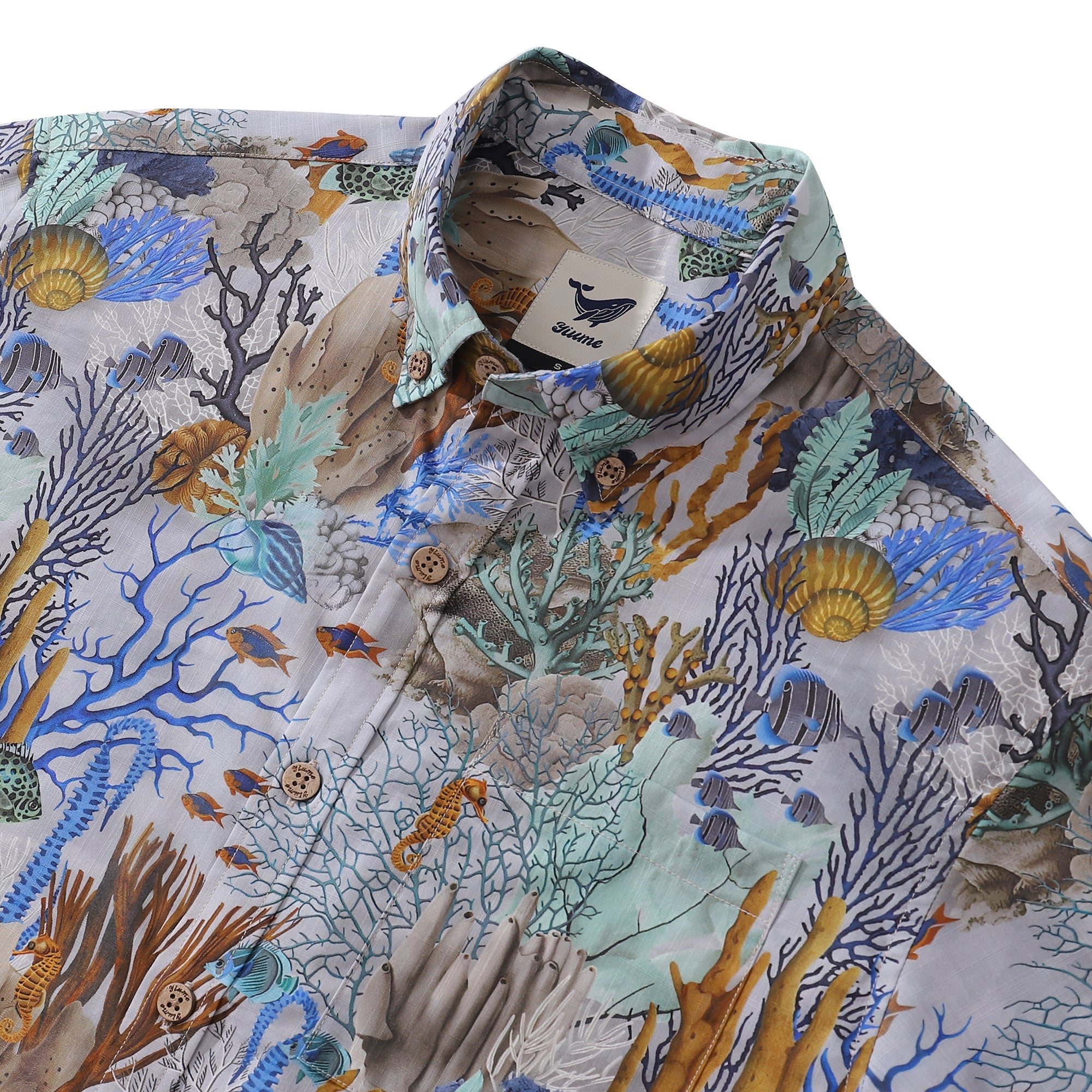 Hawaiian Shirt For Men The Ocean World in Gray Button-down Shirt Short Sleeve 100% Cotton Shirt