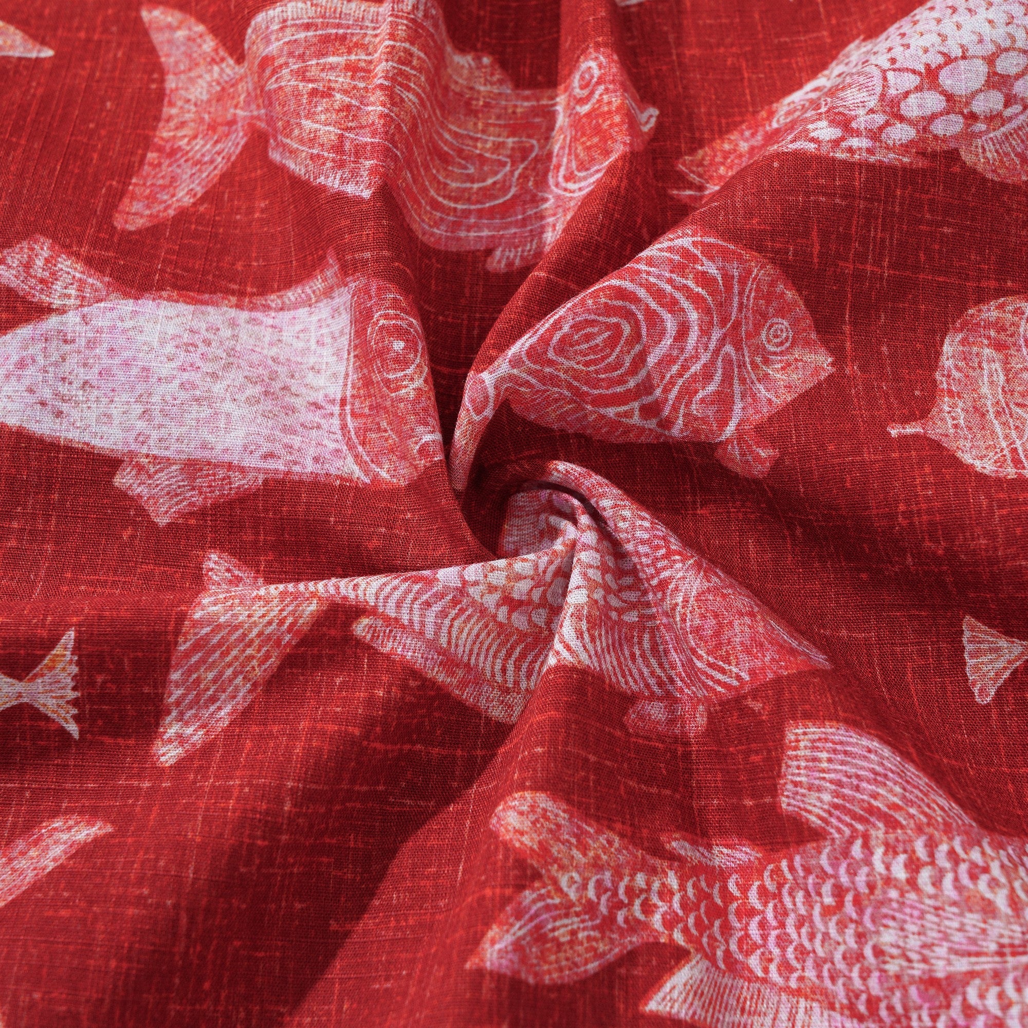 Men's Hawaiian Shirt Short Sleeve Button-down 100% Cotton Red Aloha Red Fish Reverie