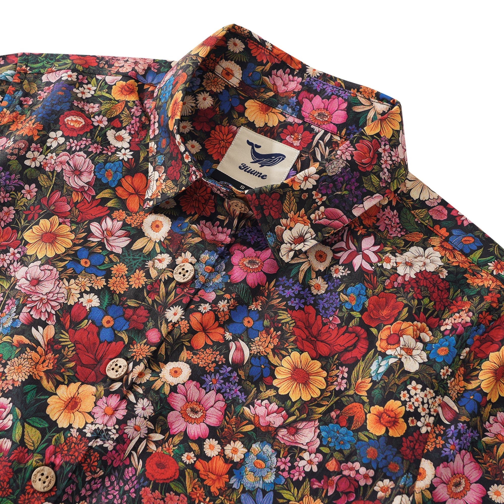 Women's Hawaiian Shirt Short Sleeve Button-up 100% Cotton Blue Aloha Among The Flowers