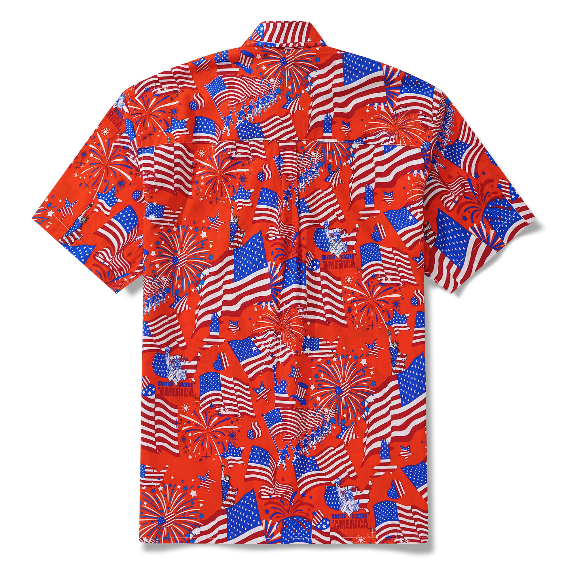 Men's Hawaiian Shirt Short Sleeve Button-down 100% Cotton White Aloha American Celebration