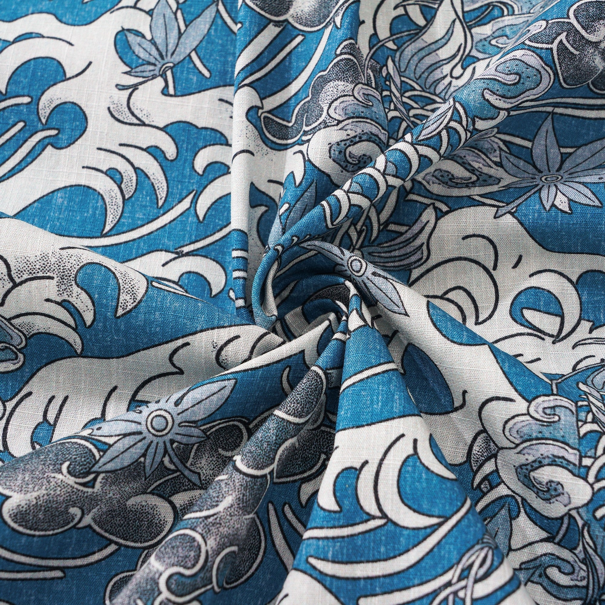Women's Hawaiian Shirt Short Sleeve Button-up 100% Cotton Blue Aloha Dancing Koi Waves