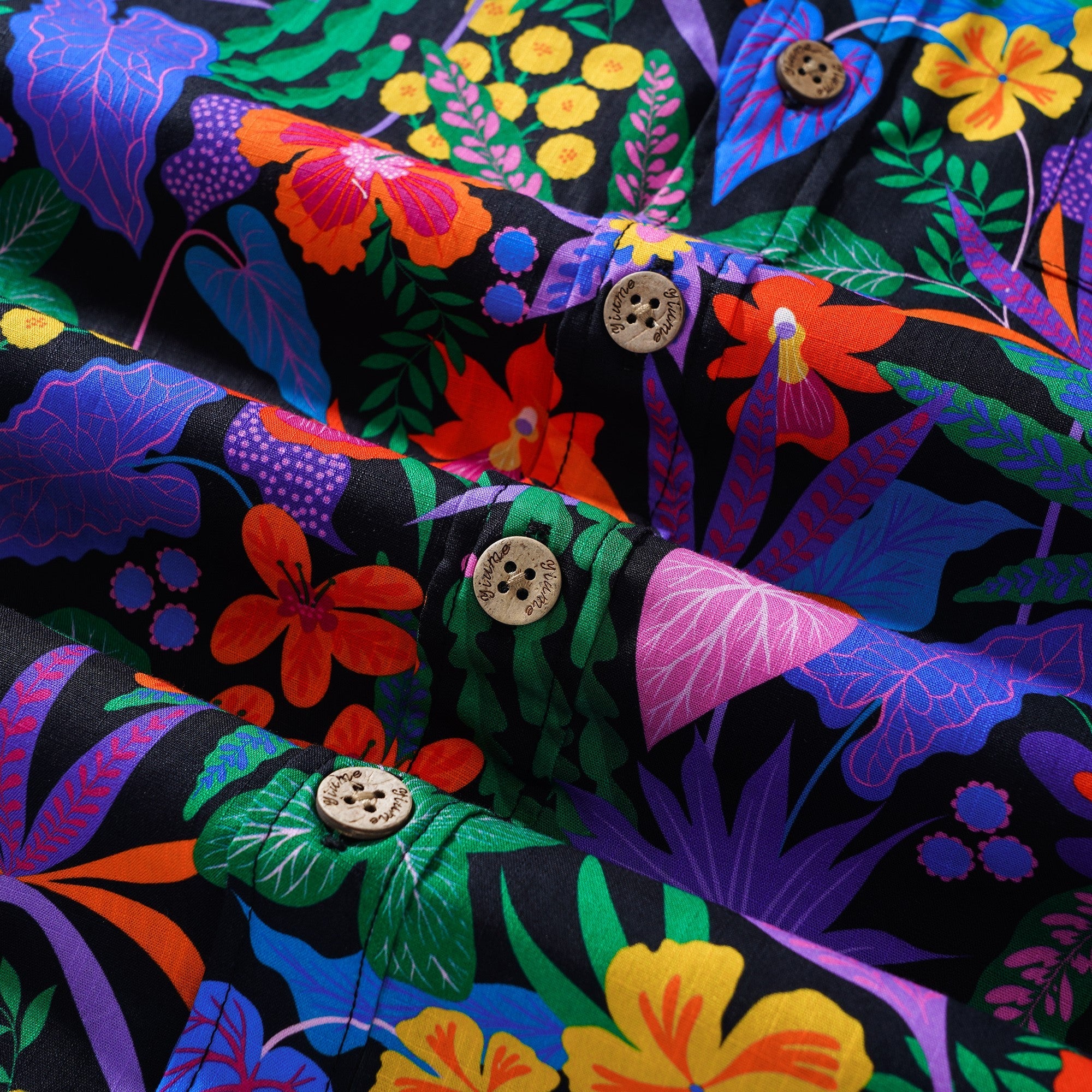 Men's Hawaiian Shirt Short Sleeve Button-down 100% Cotton Black Aloha Flower Power By Rachel Parker