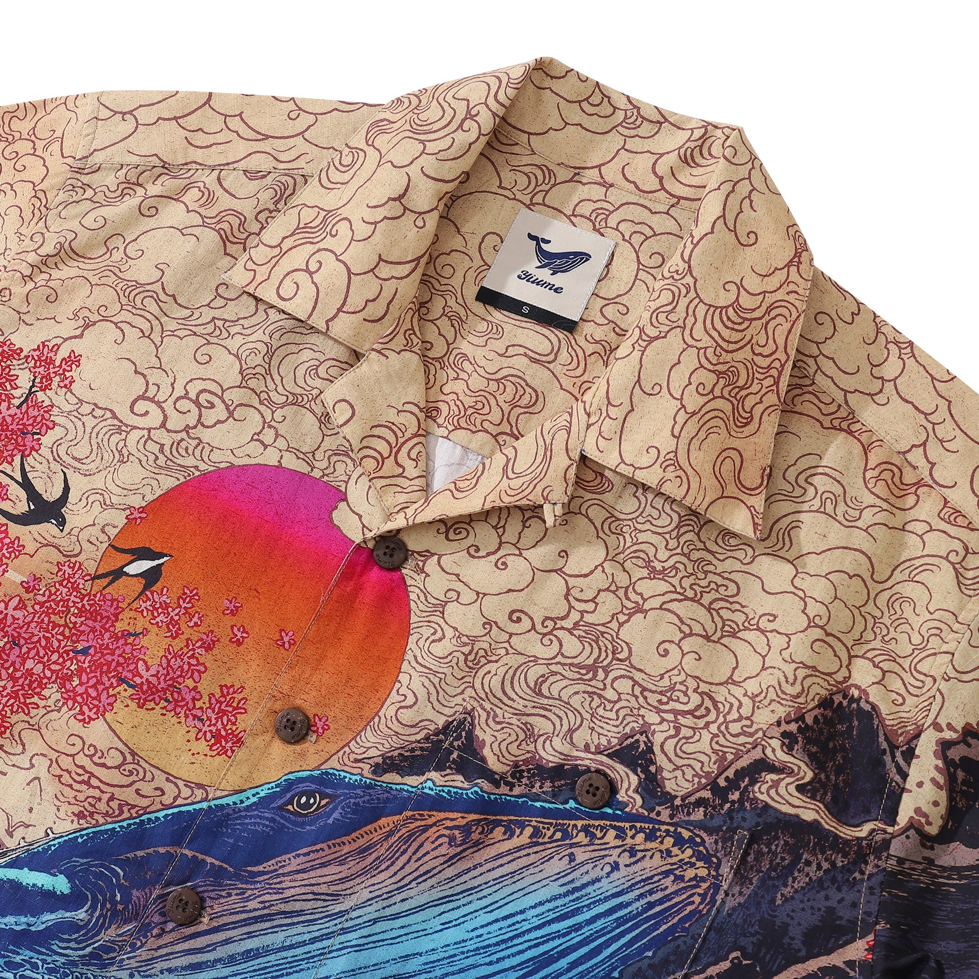 100% Cotton Hawaiian Shirt For Men Ukiyo-e NO6 By RLoN Camp Collar Shirt