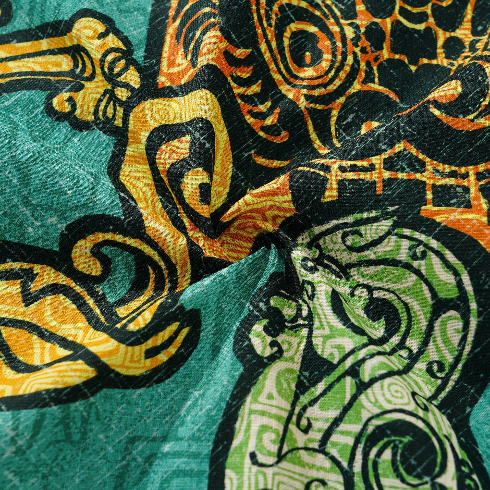 Men's Hawaiian Shirt Short Sleeve Camp Collar 100% Cotton Green Aloha Sanxingdui Sacred Hawaiian Shirt