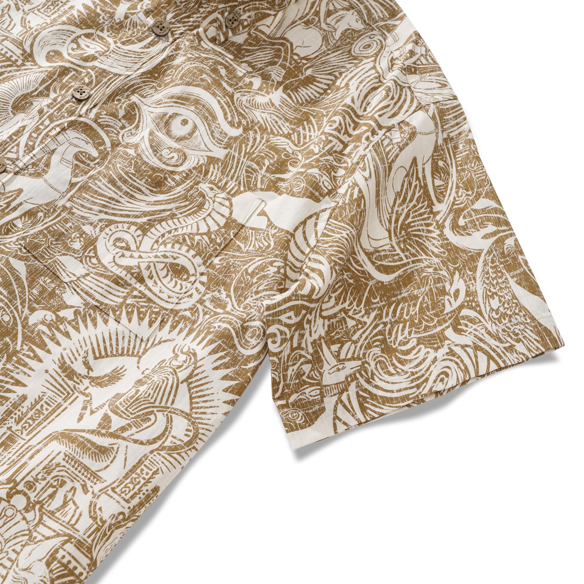 Men's Hawaiian Shirt Short Sleeve Button-down 100% Cotton Brown Aloha Ancient Egyptian Mythology