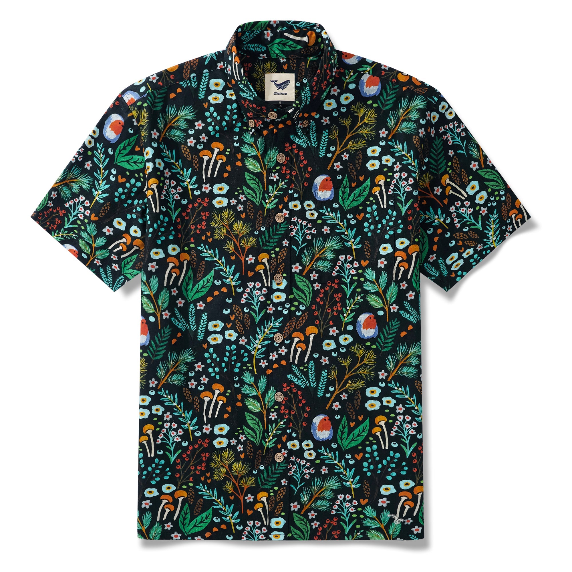 Forest Stroll 100% Cotton Men's Aloha Hawaiian Short Sleeve Button-down Shirt