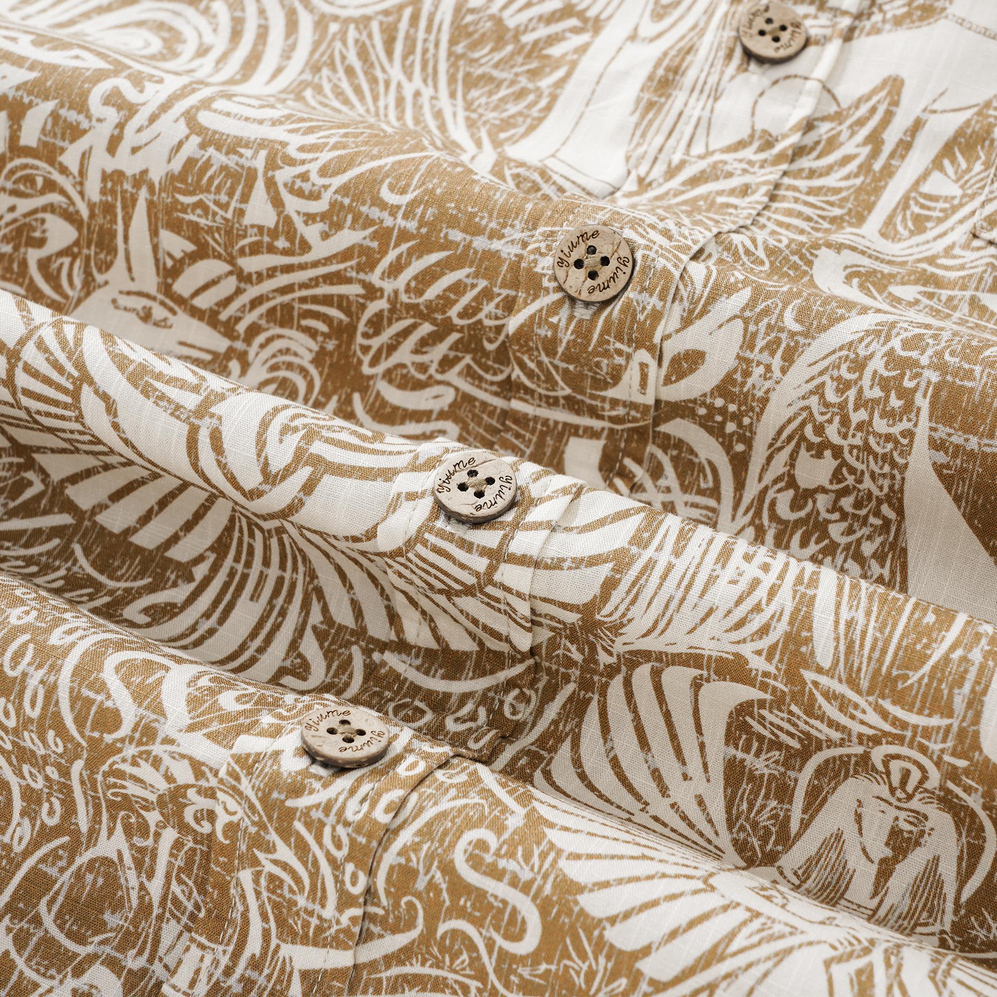Men's Hawaiian Shirt Short Sleeve Button-down 100% Cotton Brown Aloha Ancient Egyptian Mythology