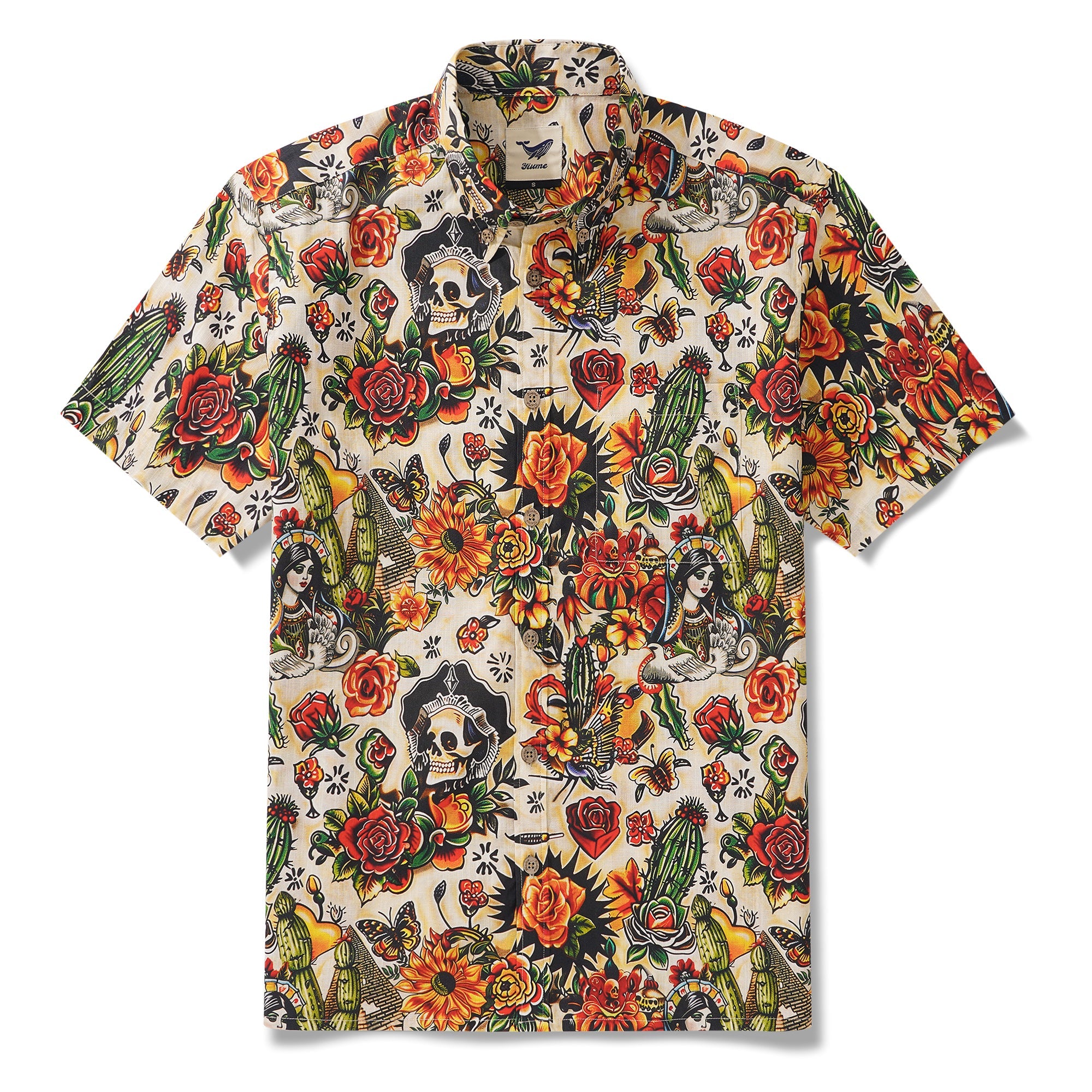 Men's Hawaiian Shirt Short Sleeve Button-down 100% Cotton Beige Aloha Aloha Dreams