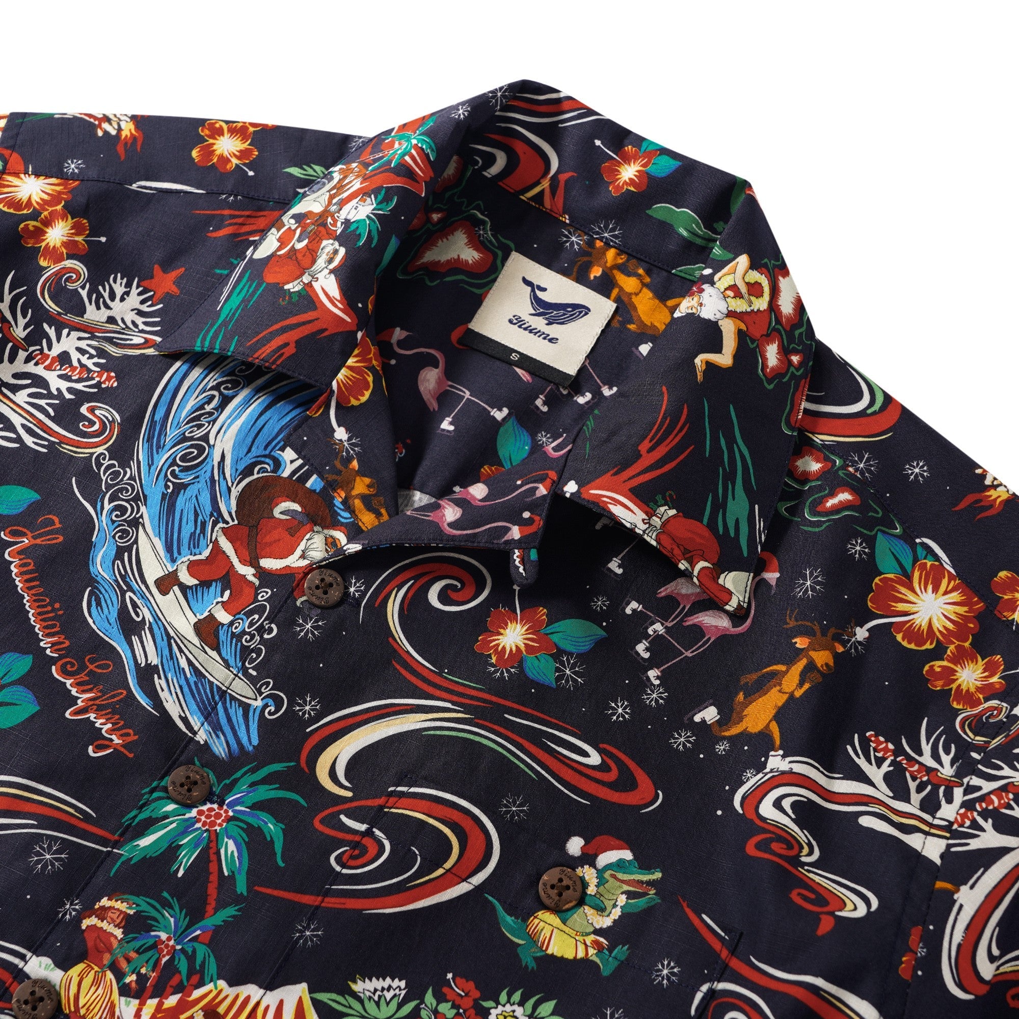 Men's Hawaiian Shirt Short Sleeve Camp Collar 100% Cotton Blue Aloha Christmas In Hawaii