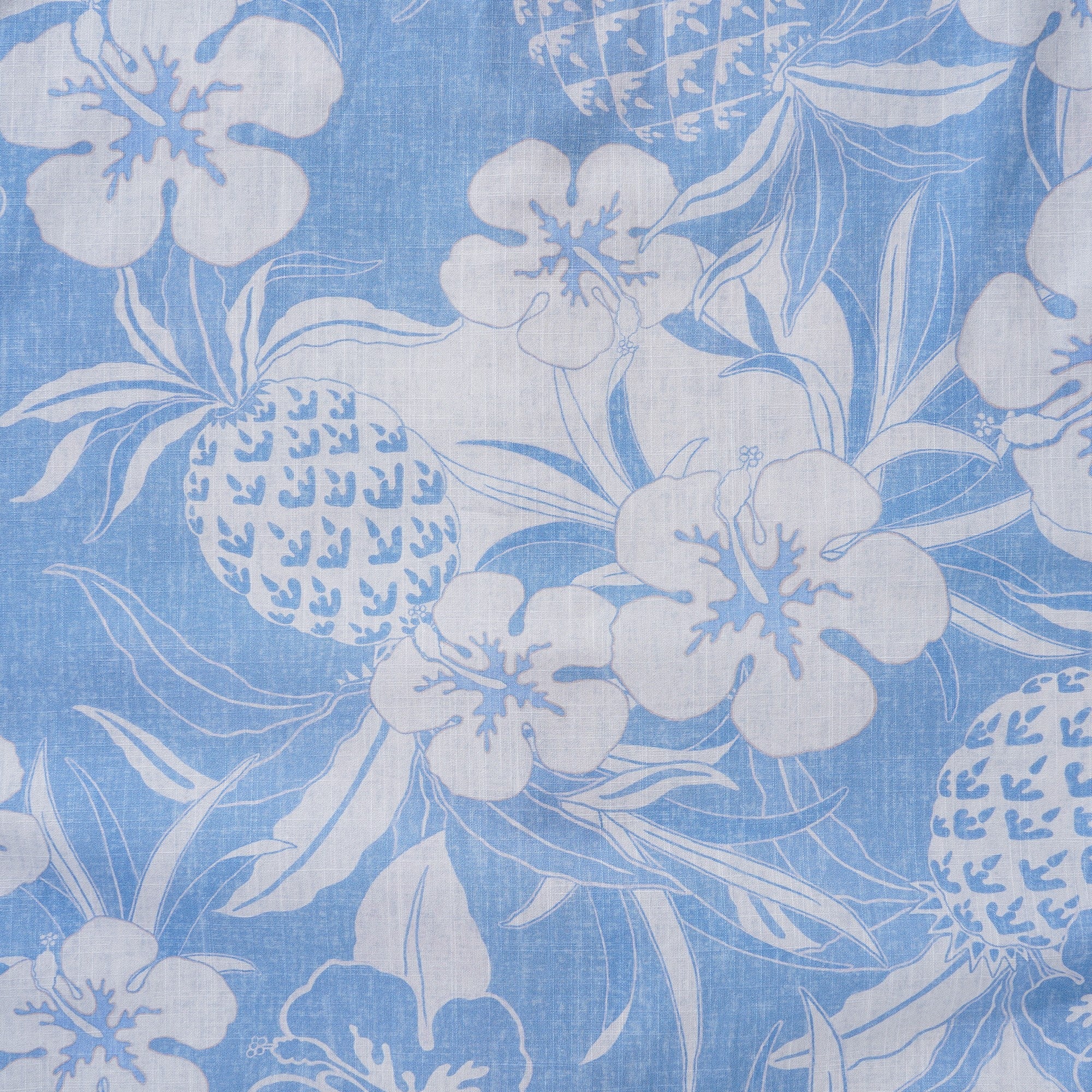 Men's Hawaiian Shirt Short Sleeve Button-down 100% Cotton Blue Aloha Pineapple and Hibiscus Hawaiian Shirt