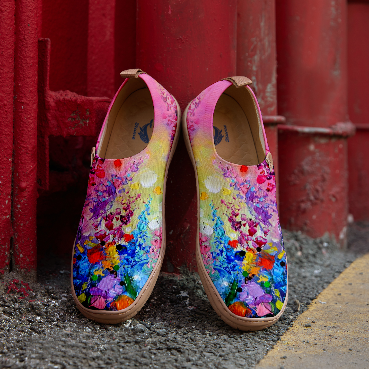 Yiume Women's Art Slip-On Shoes Comfortable Breathable Knit Casual Footwear,Pastel Petal