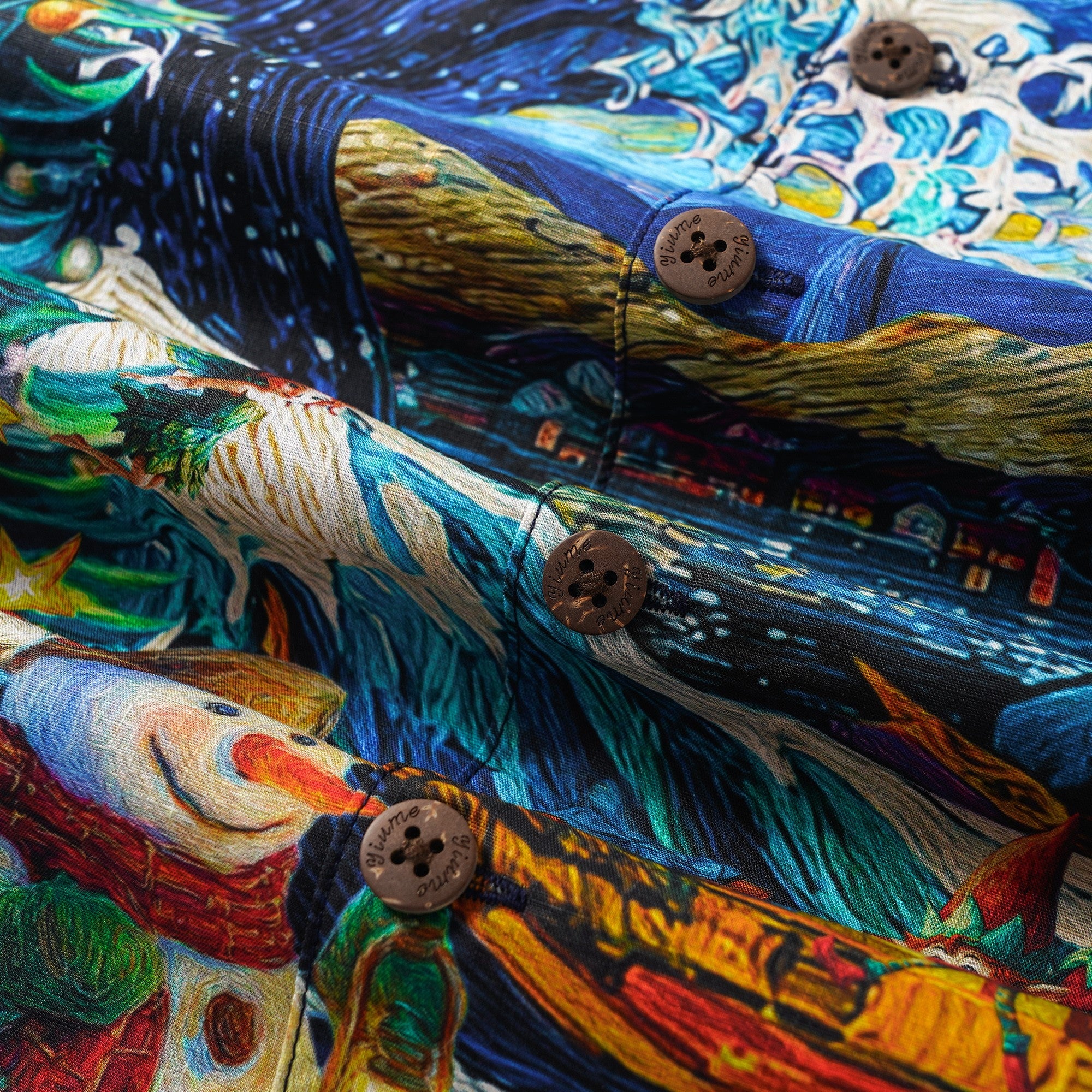 Men's Hawaiian Shirt Short Sleeve Camp Collar 100% Cotton Blue Aloha Starry Christmas Magic With Van Gogh