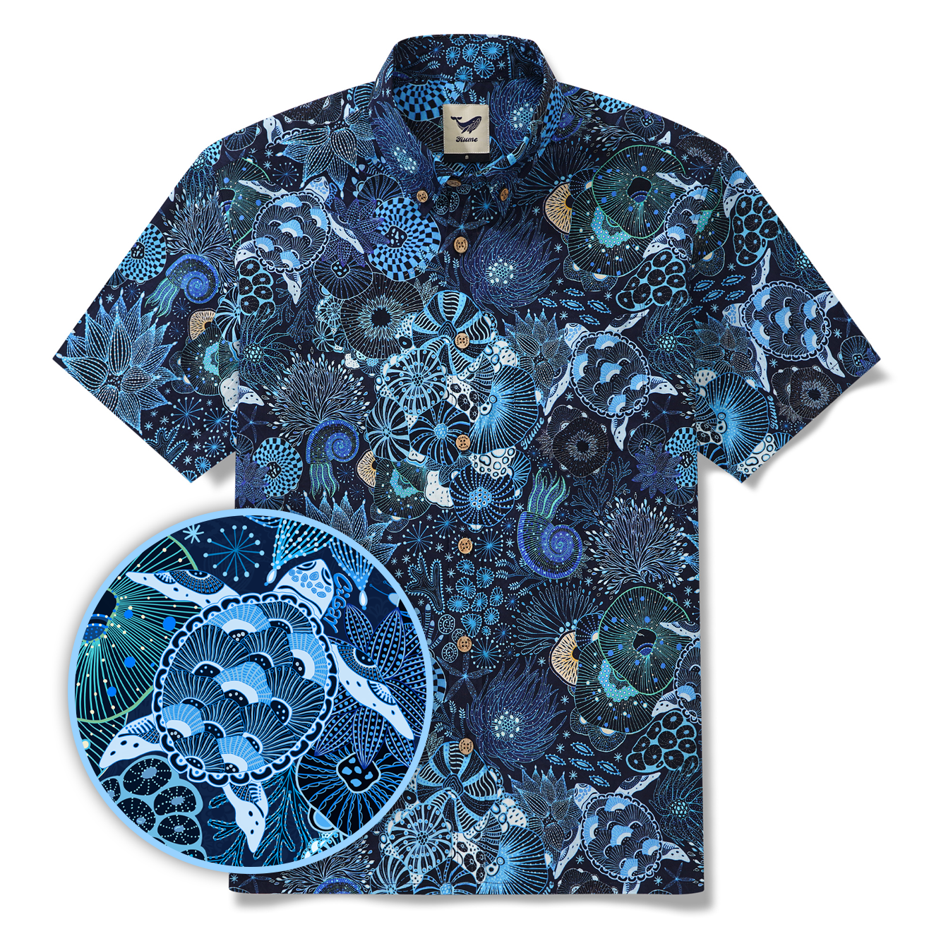 Men's Hawaiian Shirt Short Sleeve Button-down 100% Cotton Blue Aloha Reef Rules