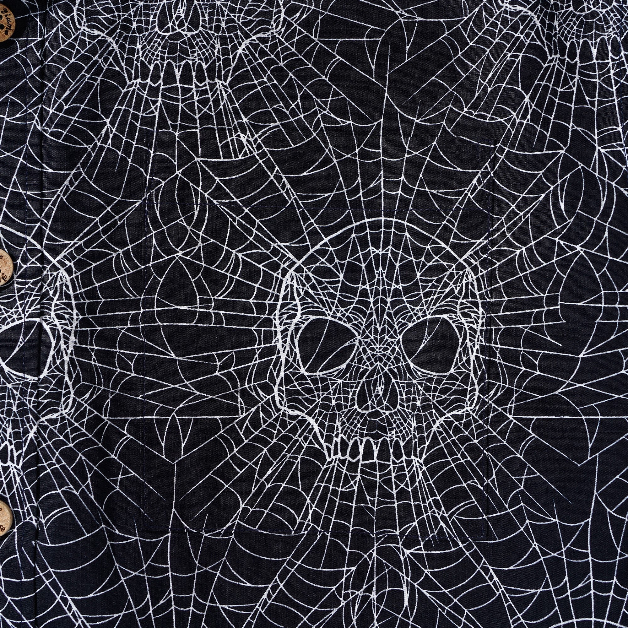 Men's Hawaiian Shirt Short Sleeve Button-down 100% Cotton Black Aloha Gothic Skull Spider Web By Mystic Hearts