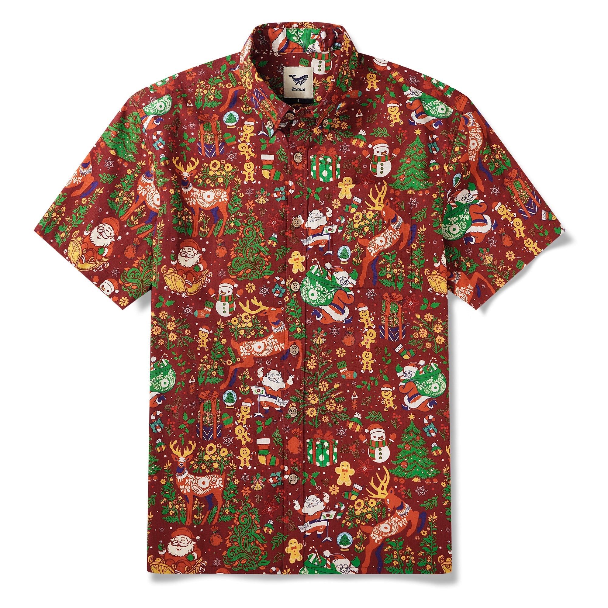 Men's Hawaiian Shirt Short Sleeve Button-down 100% Cotton Red Aloha Christmas Essence