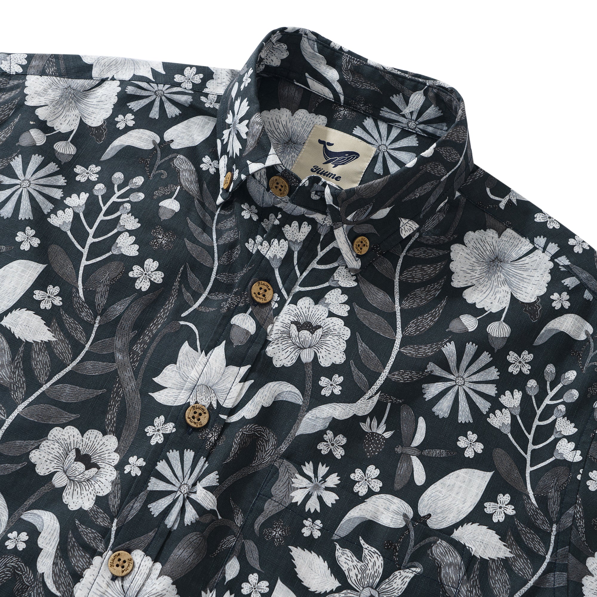 Grassy Field Through a Black and White Filter 100% Cotton Men's Aloha Hawaiian Long Sleeve Button-down Shirt