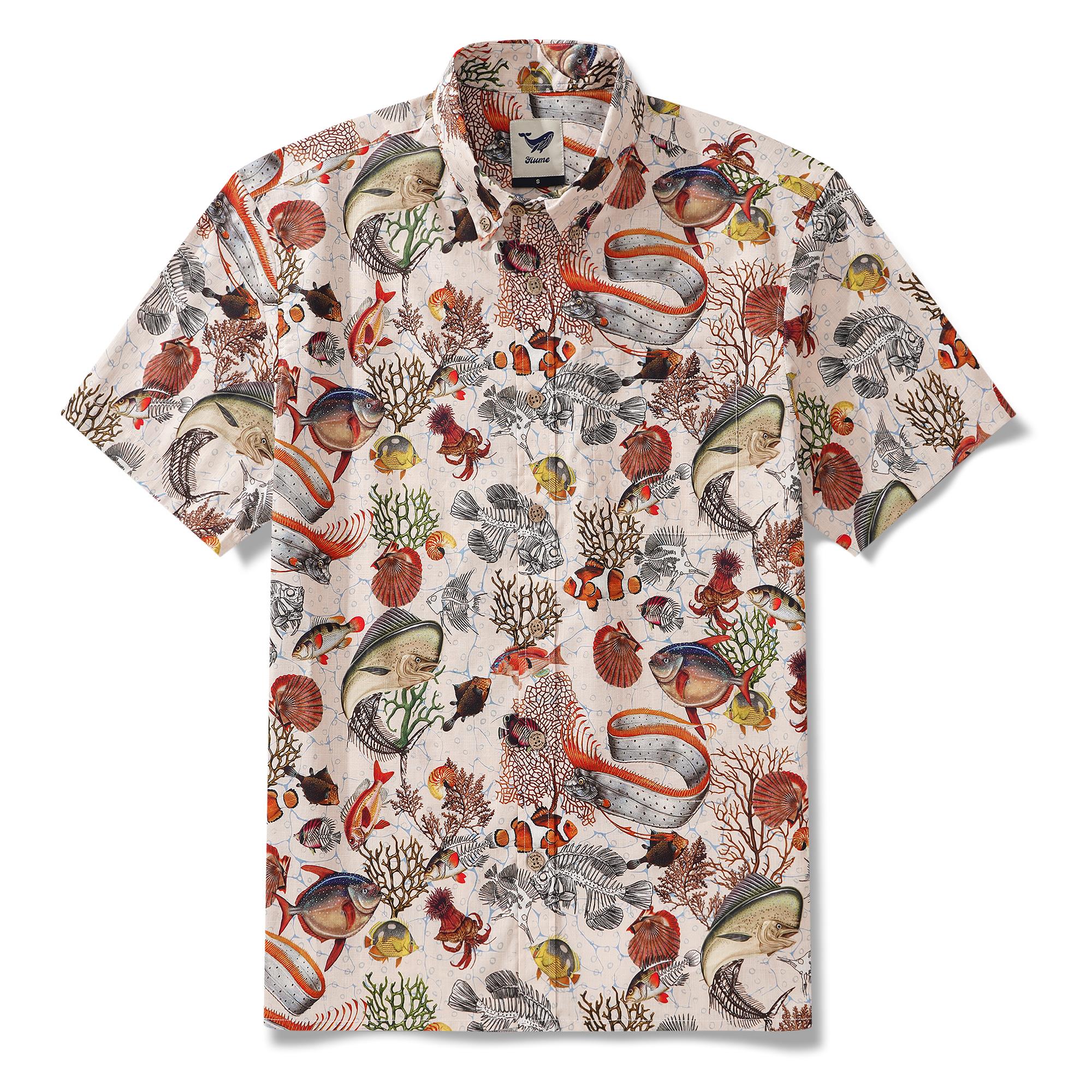 Men's Hawaiian Shirt Short Sleeve Button-down 100% Cotton Yellow Aloha King Mackerel for Unacquainted Friends