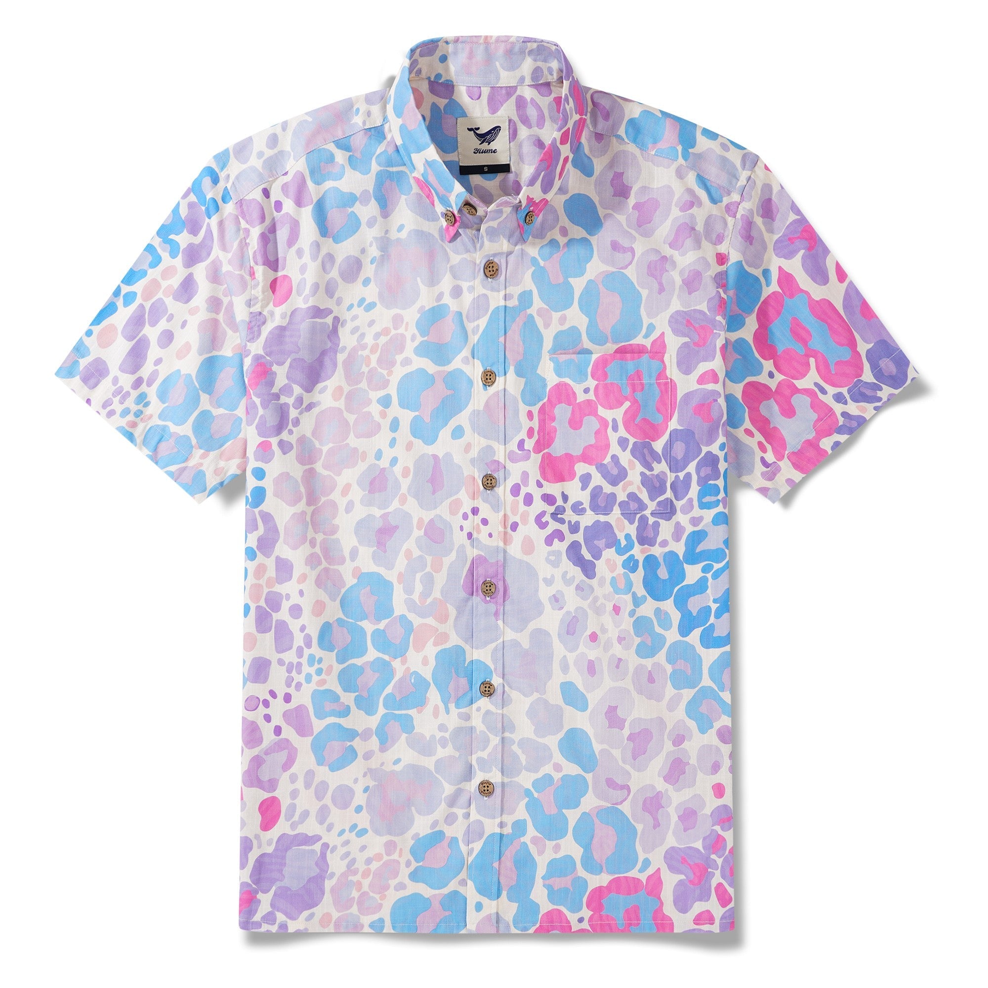 Men's Hawaiian Shirt Short Sleeve Button-down 100% Cotton Beige Aloha Tropical Leopard Fantasy Camo Print