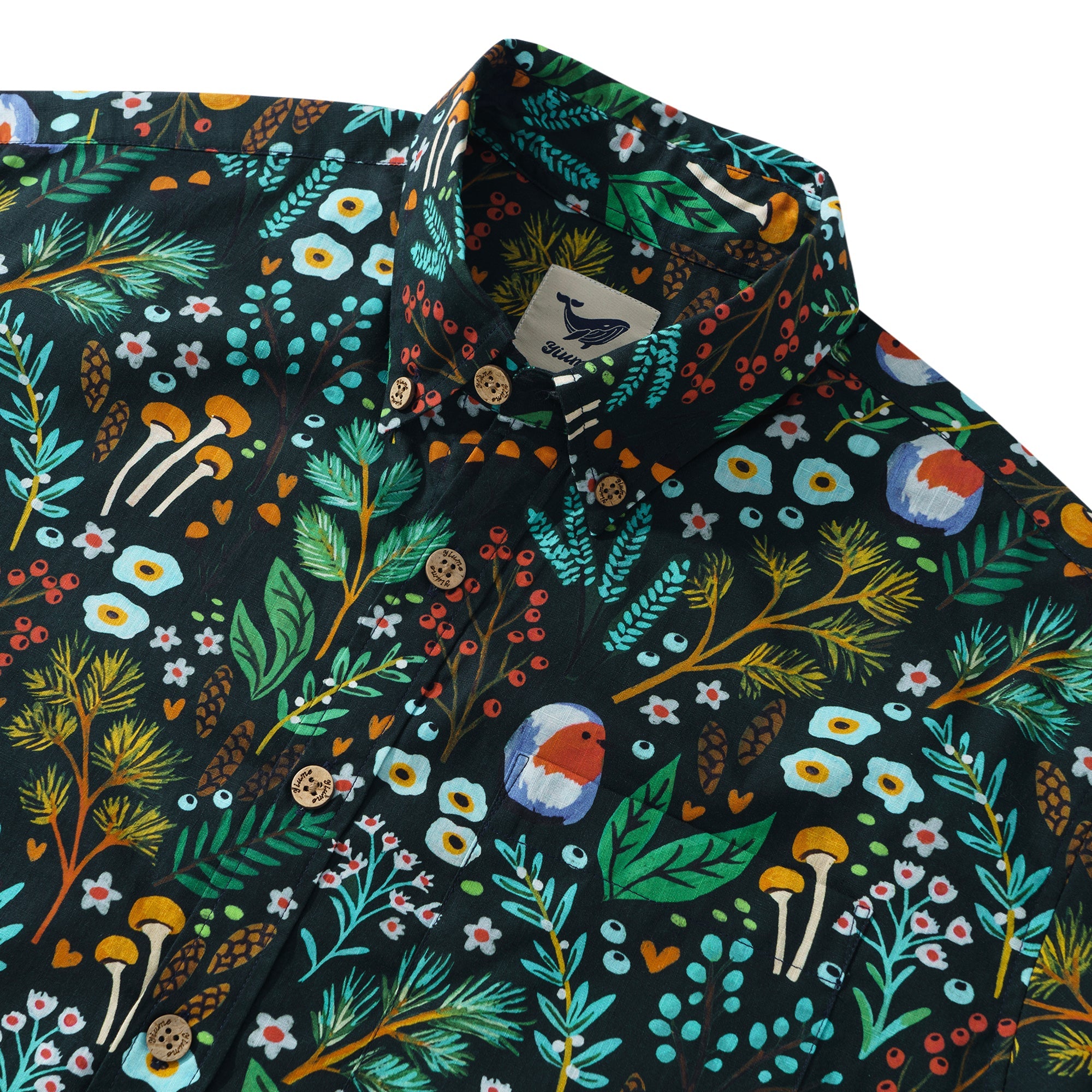 Forest Stroll 100% Cotton Men's Aloha Hawaiian Short Sleeve Button-down Shirt