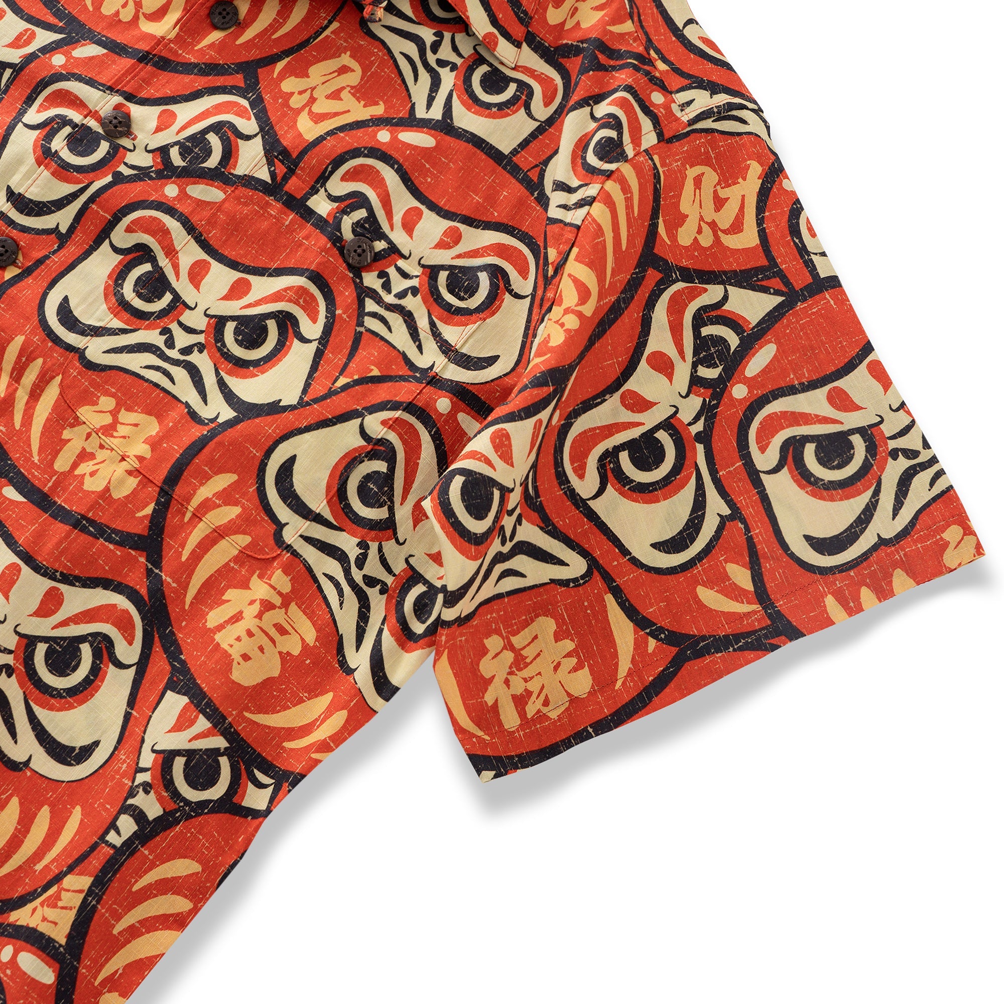 100% Cotton Hawaiian Shirt For Men Daruma Doll Camp Collar Shirt