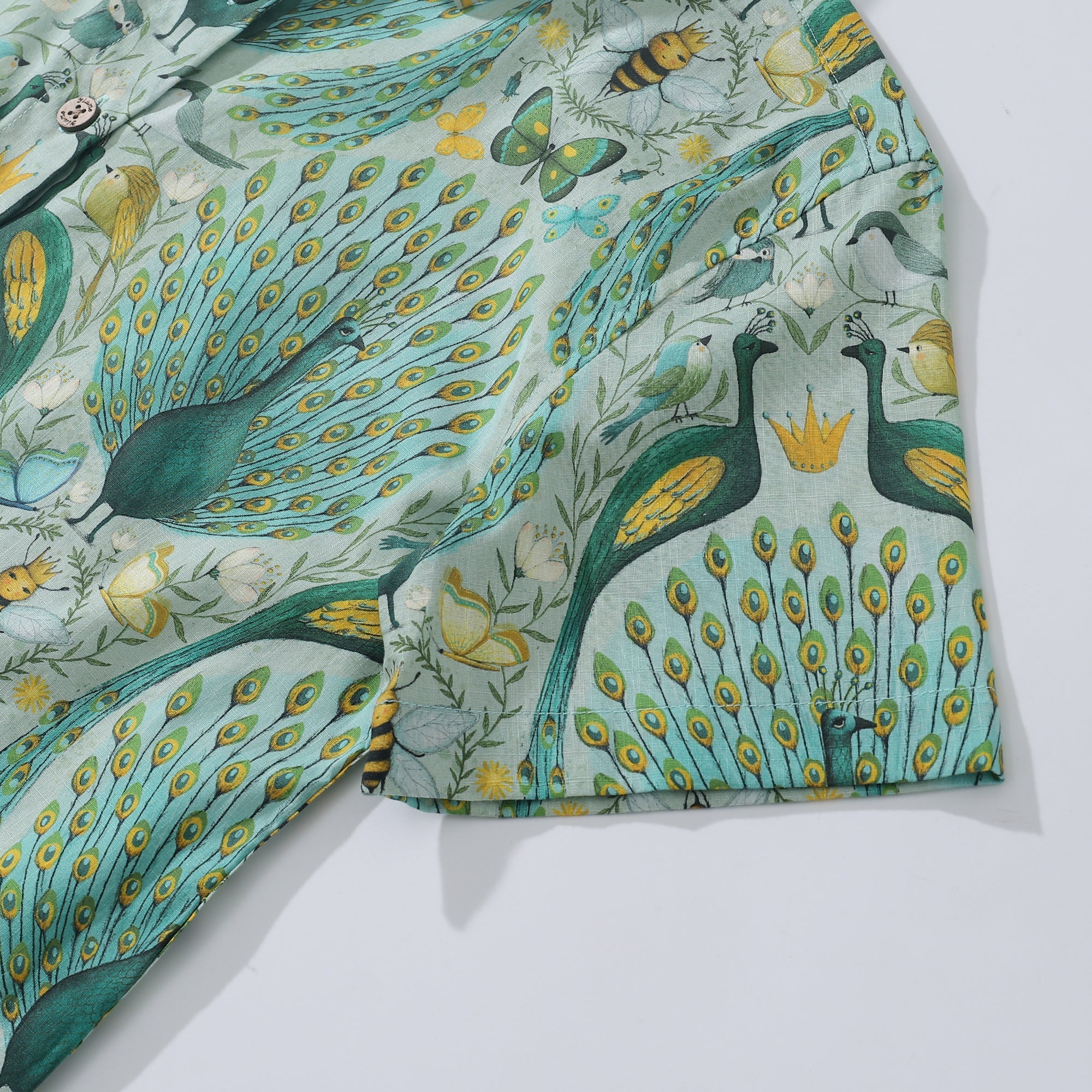 Women's Hawaiian Shirt Peacock By Maja Lindberg Cotton Button-up Short Sleeve