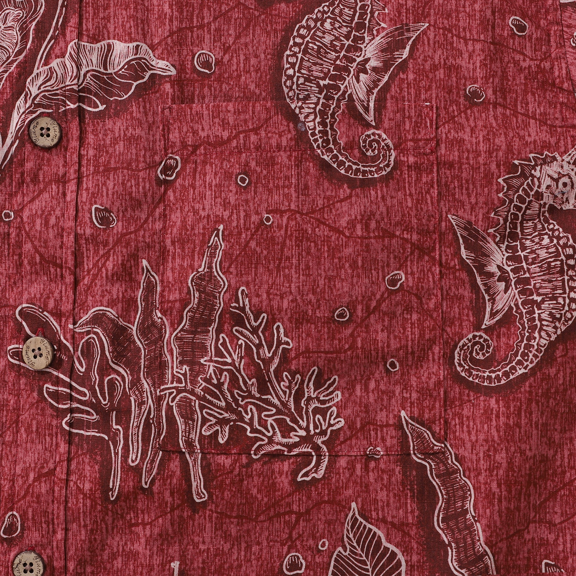 Hawaiian Shirt For Men Red Seahorses Dancing Button-down Short Sleeve 100% Cotton Shirt