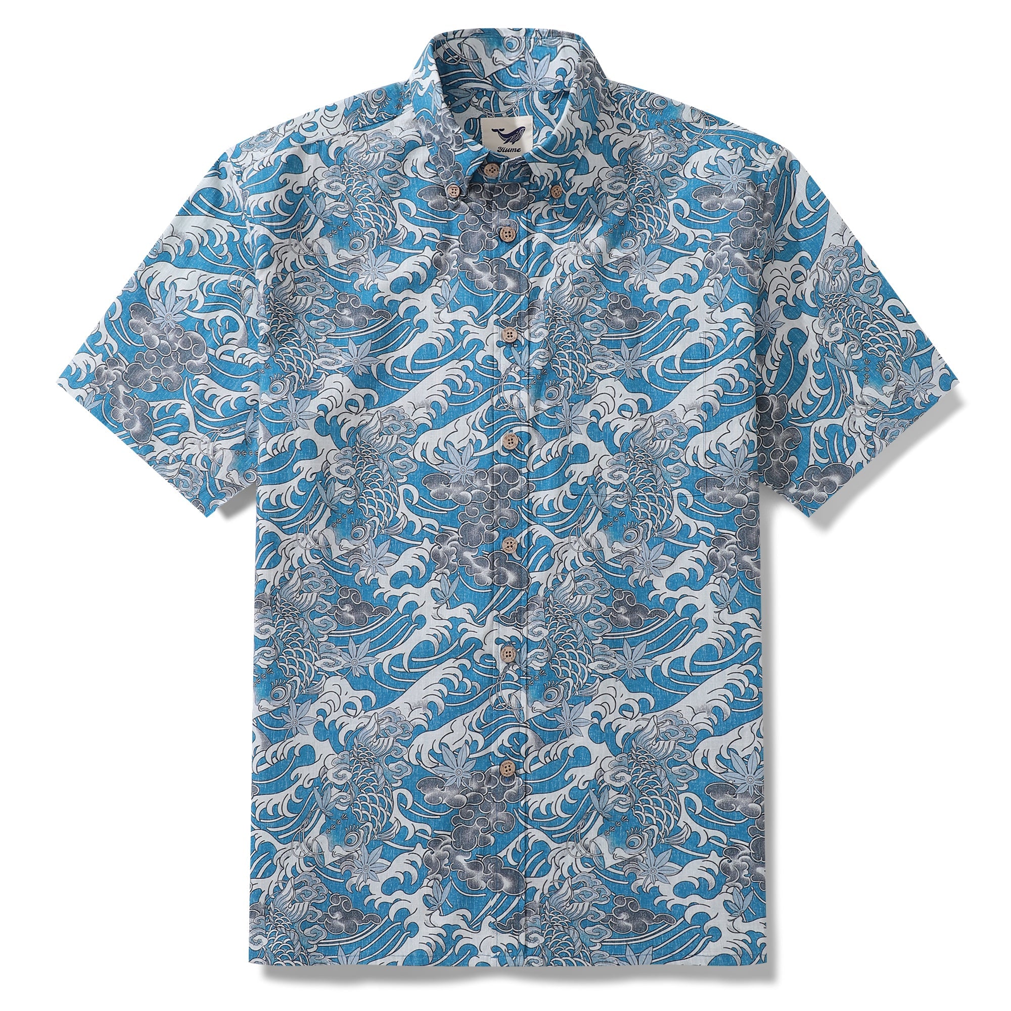 Hawaiian Shirt For Men Koi Waves Button-down Shirt Short Sleeve 100% Cotton Shirt