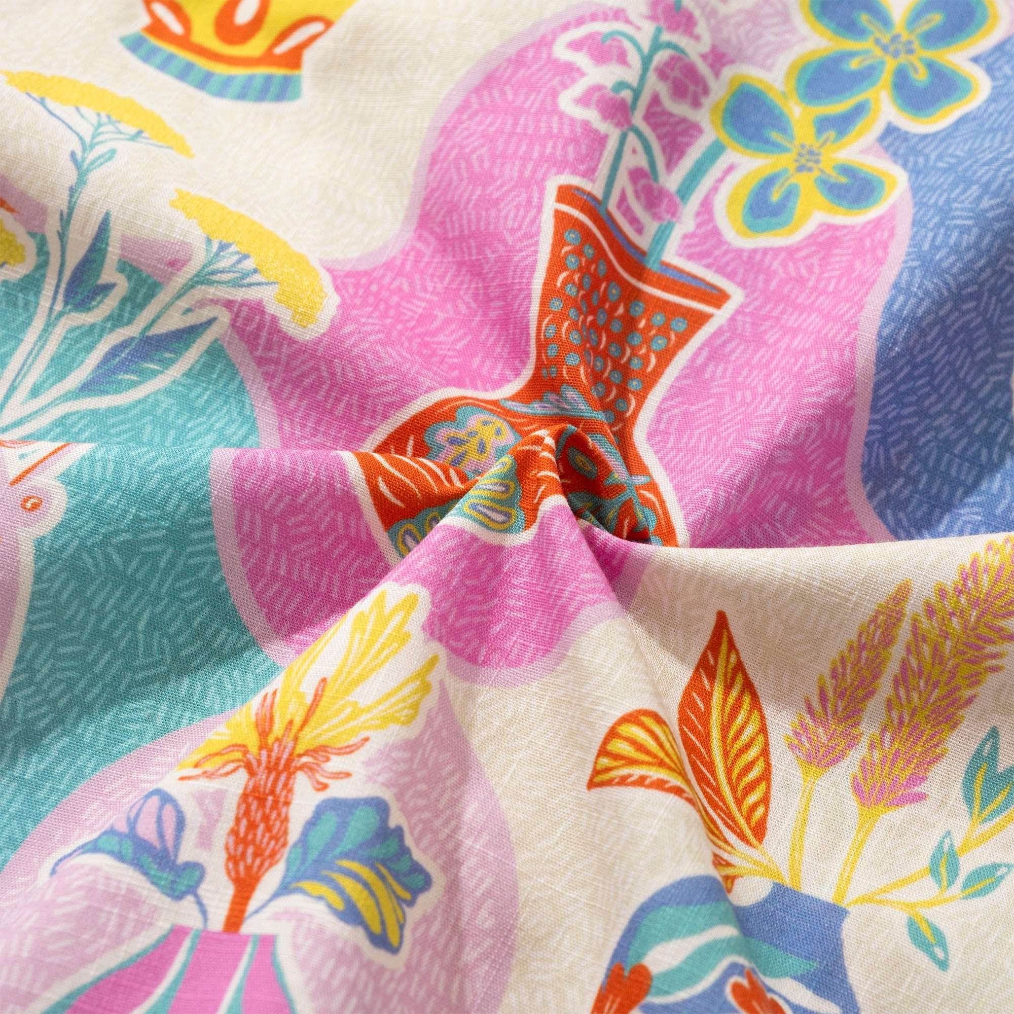 Women's Hawaiian Shirt Short Sleeve Camp Collar 100% Cotton Orange Aloha Colorful Kitschy Vases By Mona Ahmed