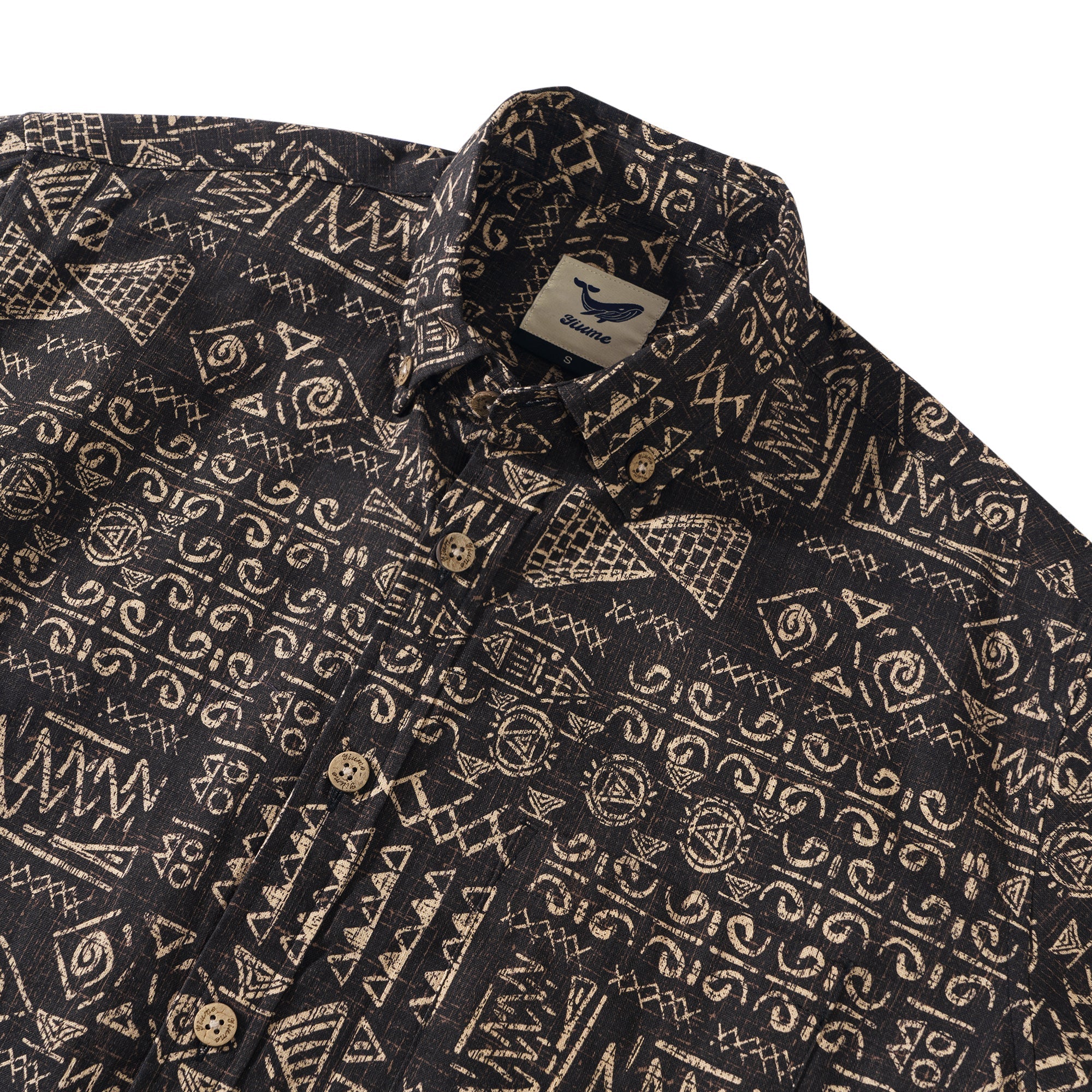 Egyptian Totem 100% Cotton Men's Long Sleeve Button-down Shirt Brown Aloha Hawaiian