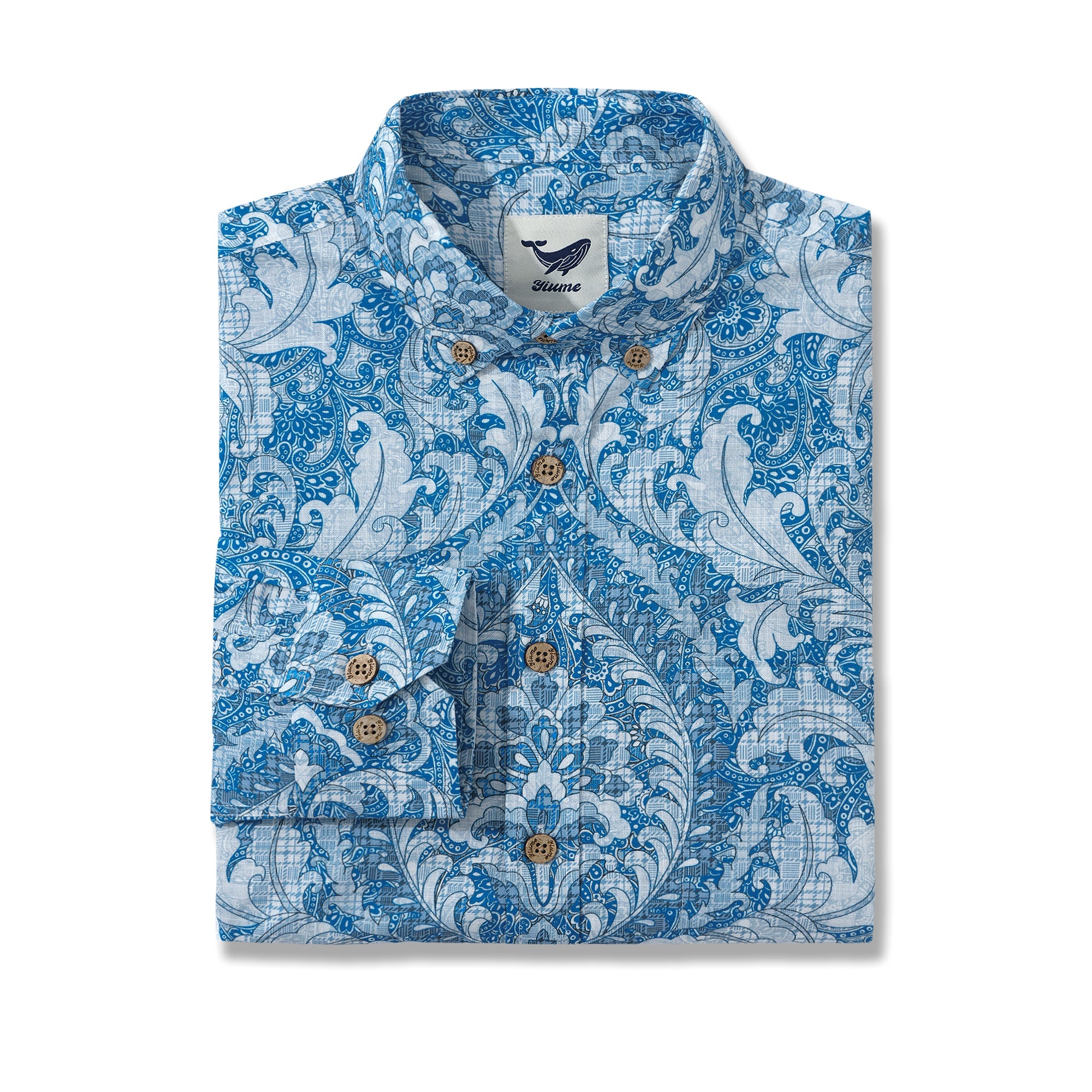 Long Sleeve Hawaiian Shirt For Men Cobalt Dream Cotton Button-down Aloha Shirt