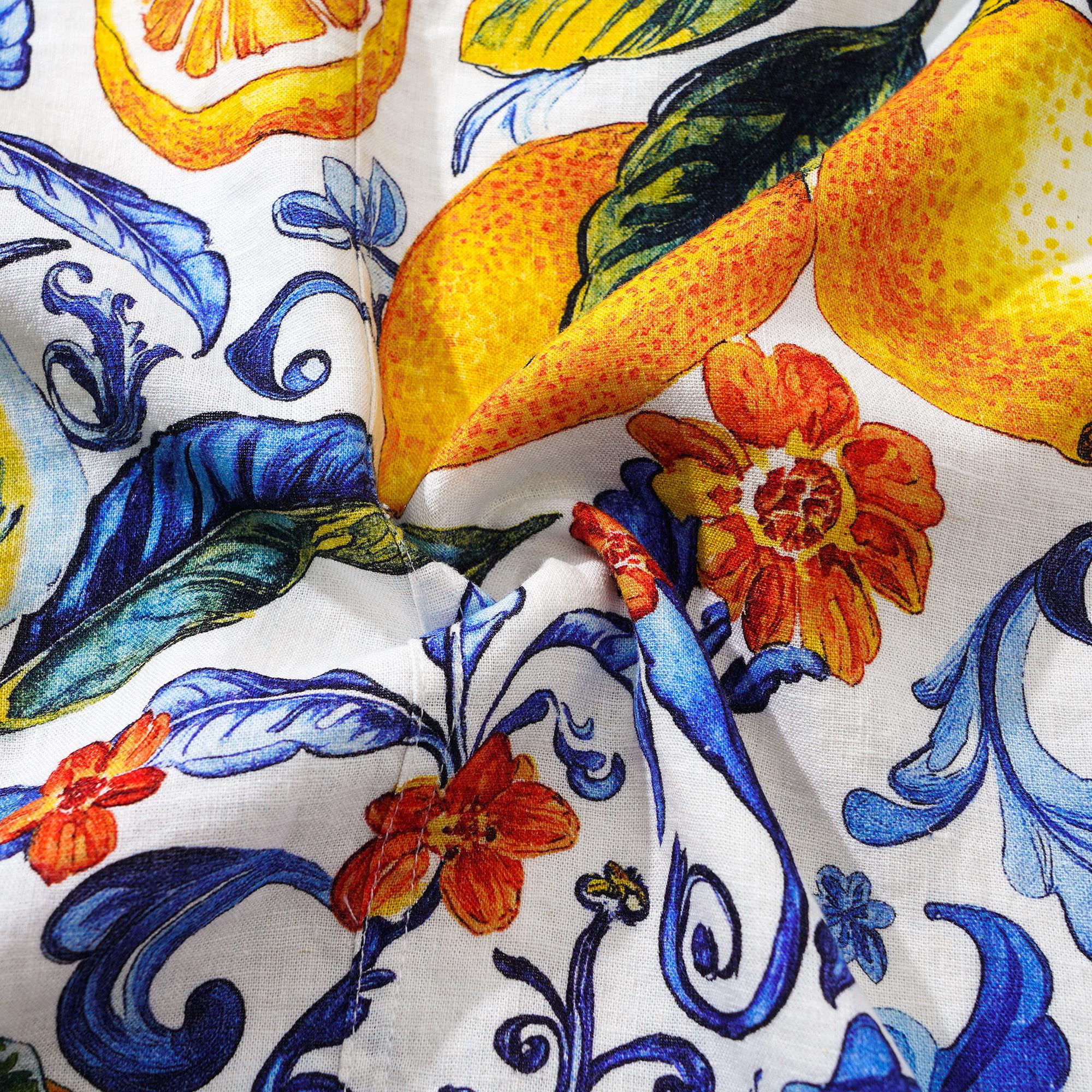 Women's Hawaiian Dress Sleeveless V-neck 55% Linen 45% Rayon Blue Aloha Sicilian Lemon