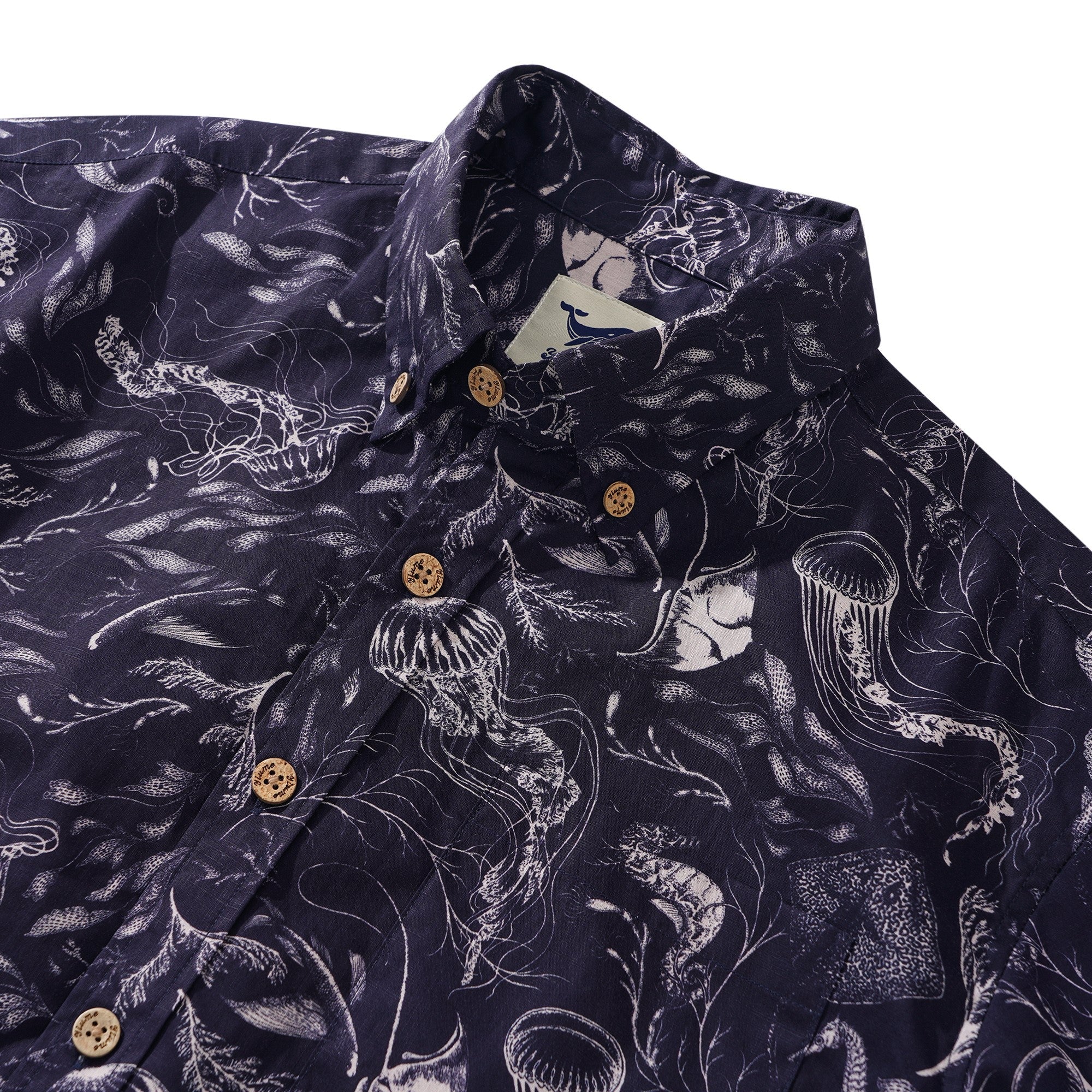 Men's Hawaiian Shirt Short Sleeve Button-down 100% Cotton Aloha Deep - Sea Odyssey By Feanne
