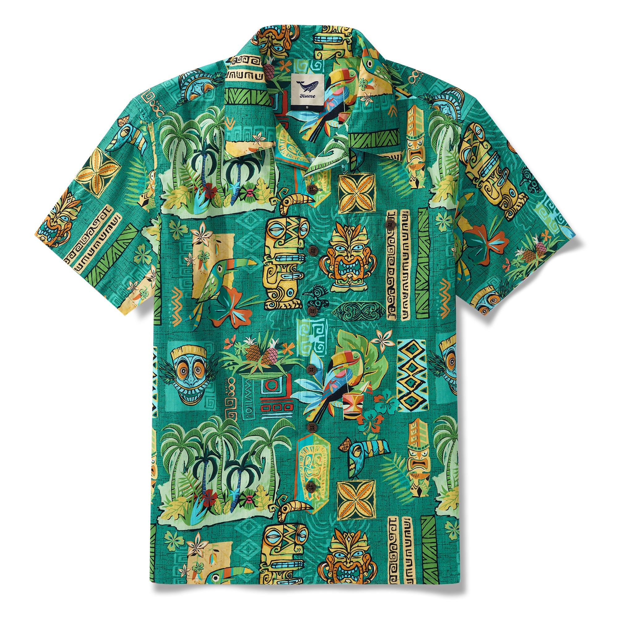 Tiki Luau 100% Cotton Men's Aloha Hawaiian Short Sleeve Camp Collar Shirt