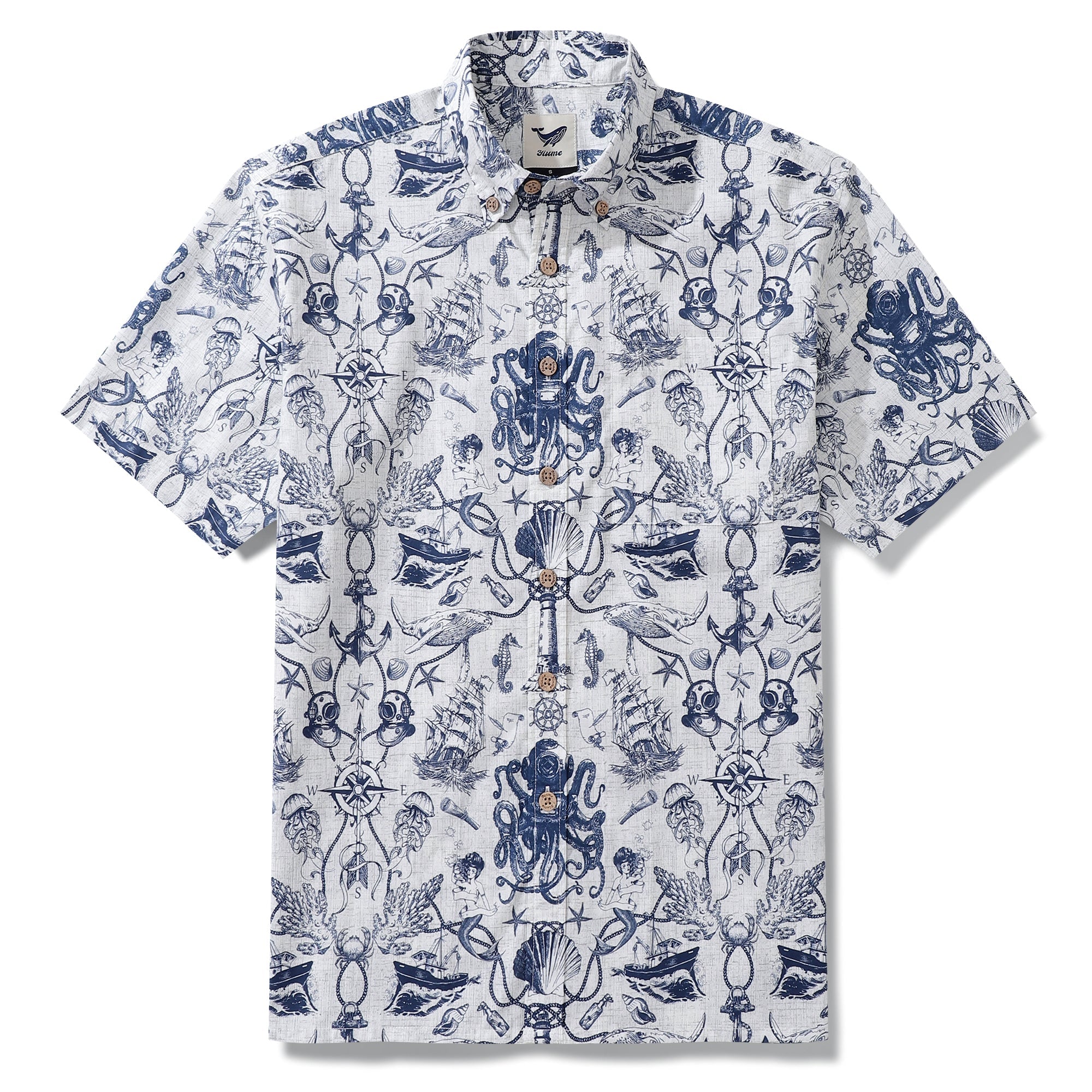 Hawaiian Shirt For Men Marine Exploration Map Button-down Shirt Short Sleeve 100% Cotton Shirt