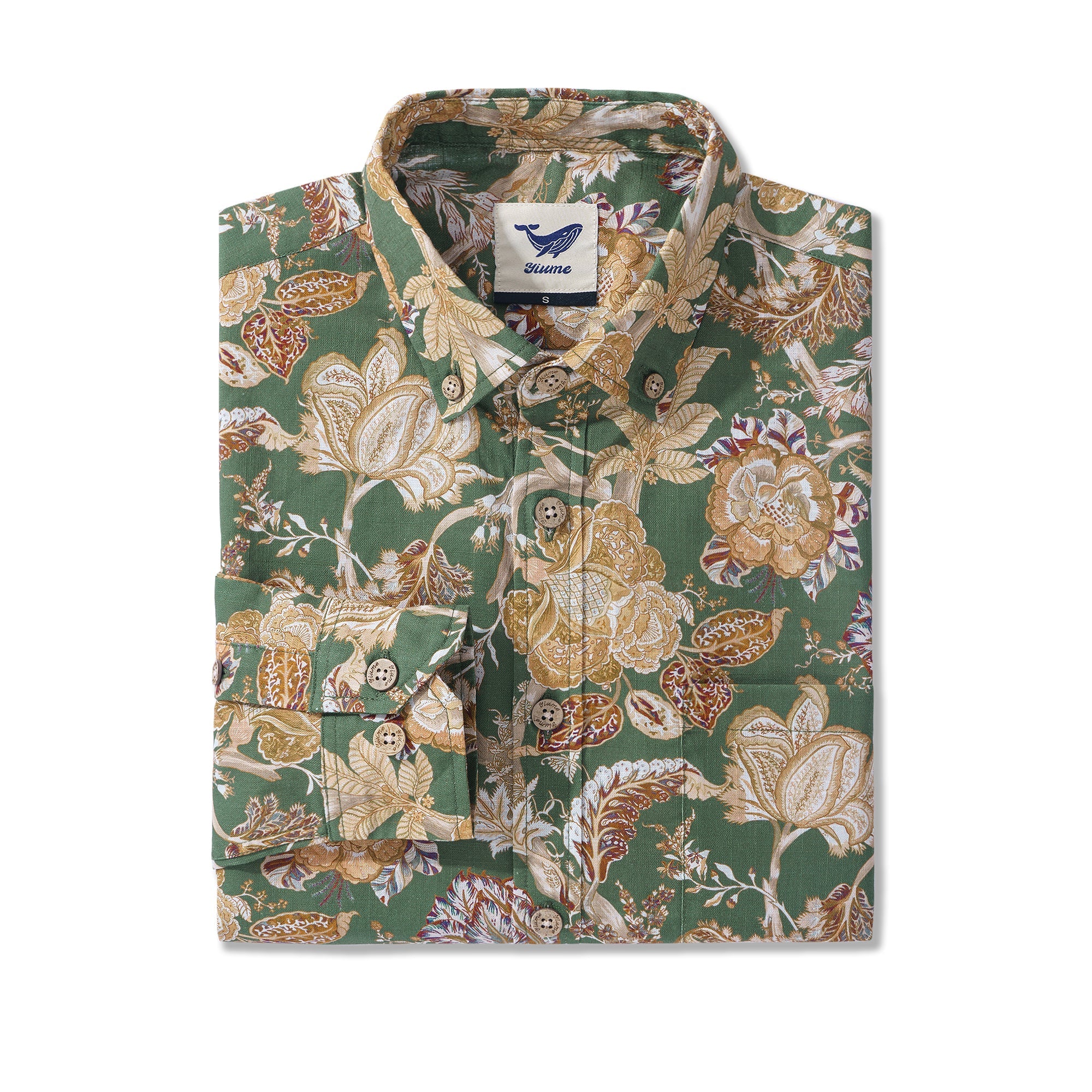 Hawaiian Blossom Charm By GND Art Studio Shirt 100% Cotton Men's Aloha Hawaiian Long Sleeve Button-down Shirt