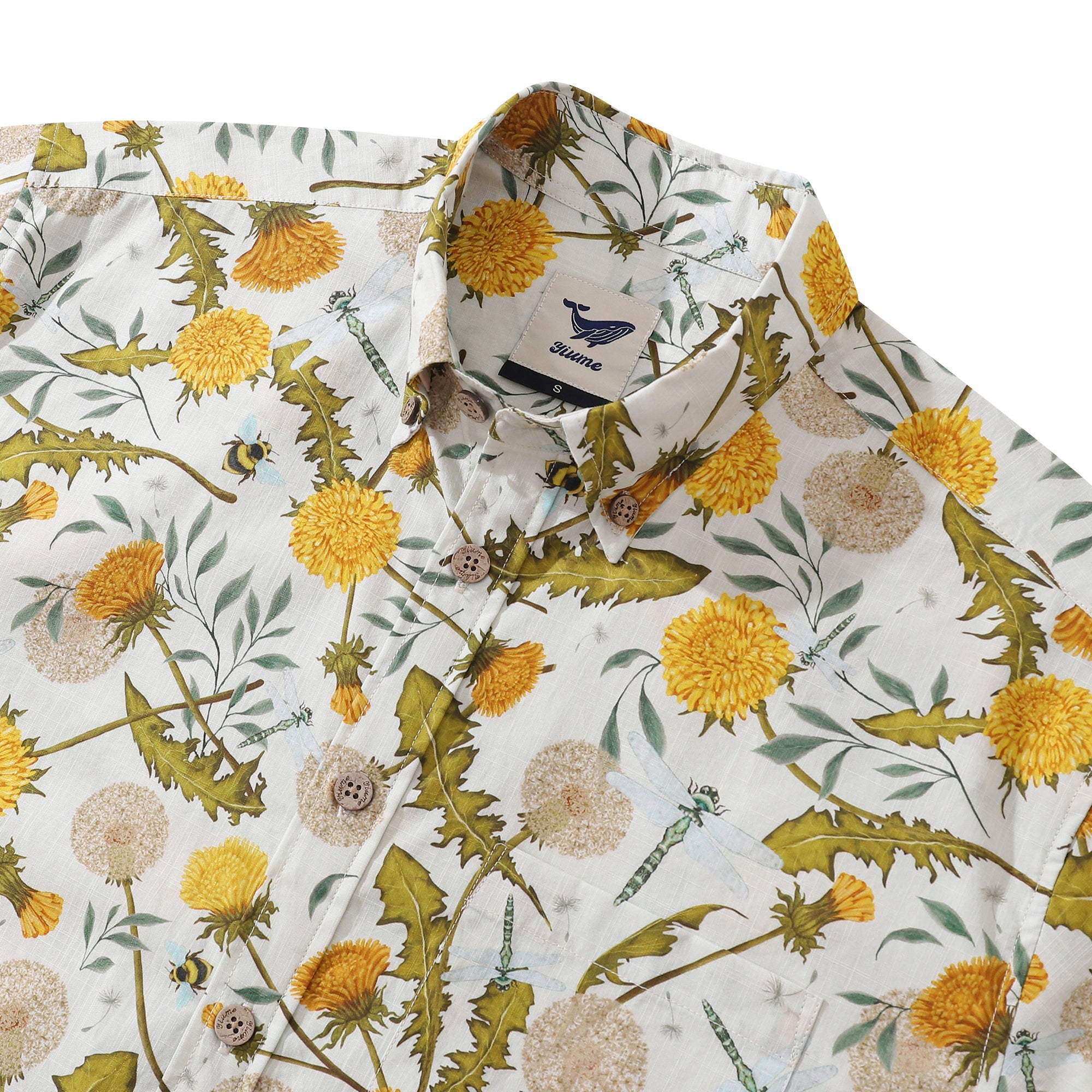 Hawaiian Shirt For Men Dandelions and Dragonflies By Silver Steer Design Button-down Shirt Short Sleeve 100% Cotton Shirt