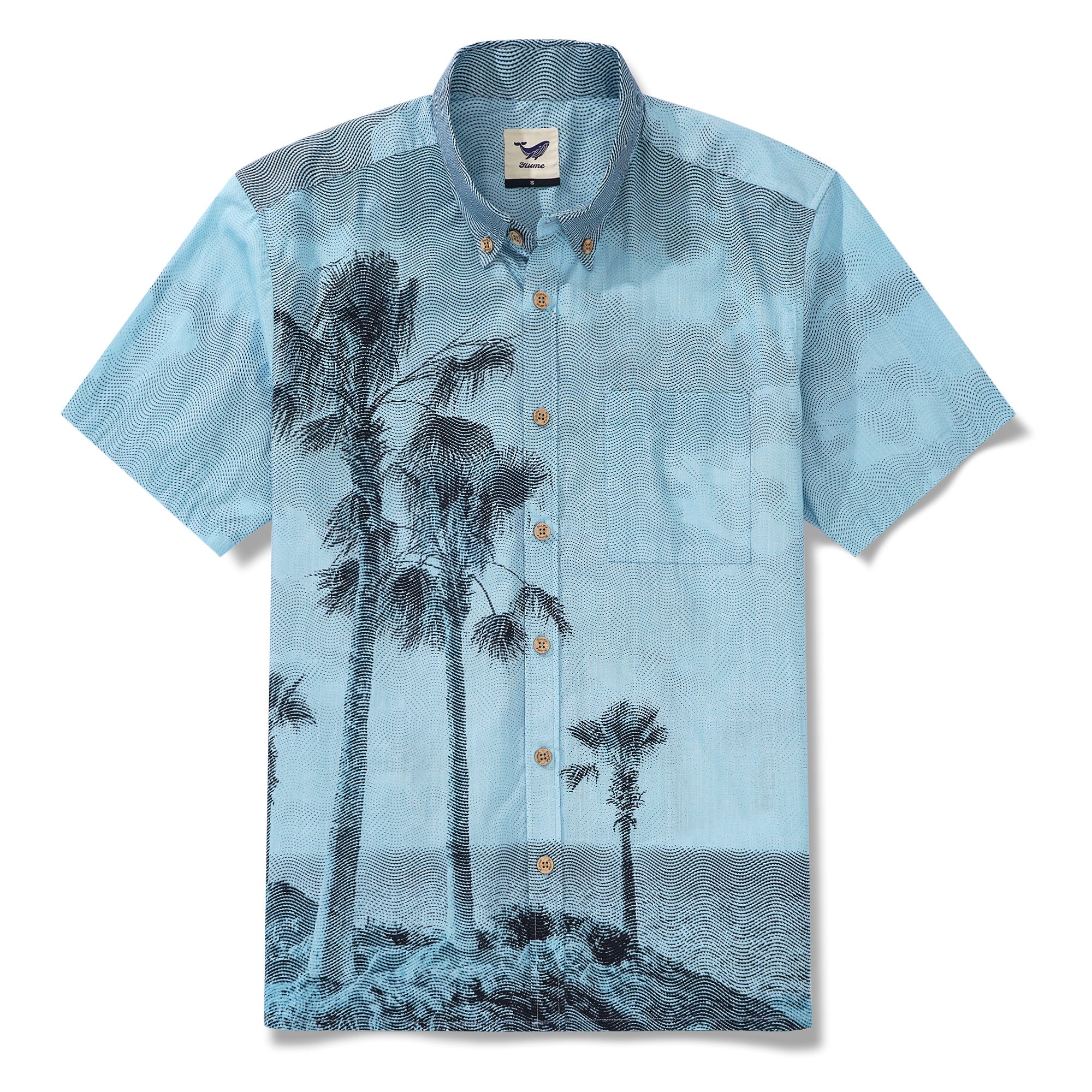 Men's Hawaiian Shirt Short Sleeve Button-down 100% Cotton Blue Aloha Ocean Crest