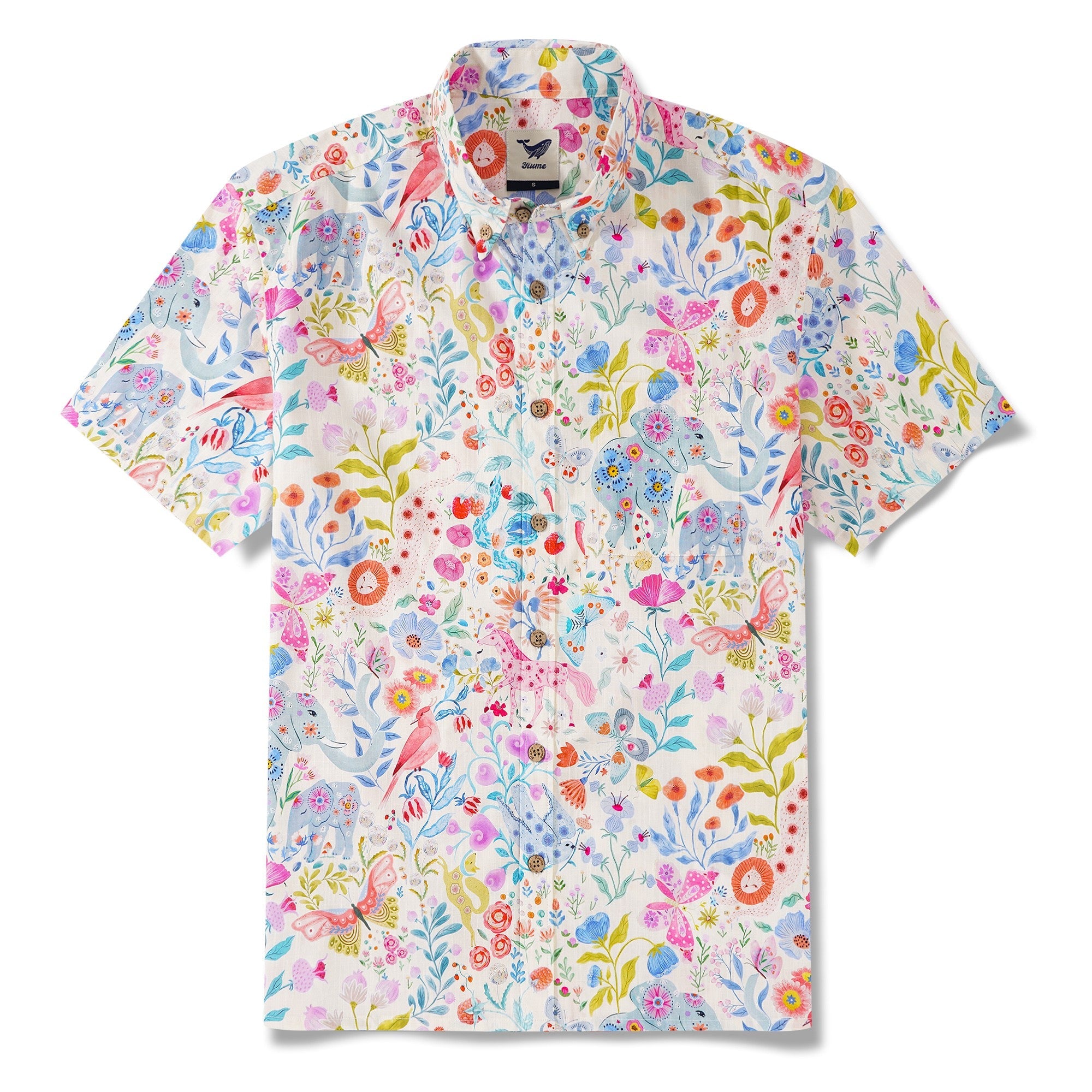 Men's Hawaiian Shirt Short Sleeve Button-down 100% Cotton Aloha Enchanted Wildlife